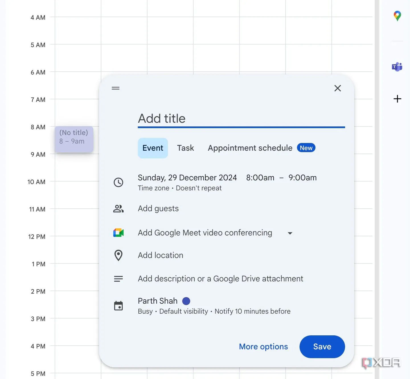 Giao diện Google Calendar với các khối thời gian được phân bổ cho từng nhiệm vụ, minh họa kỹ thuật time-blocking