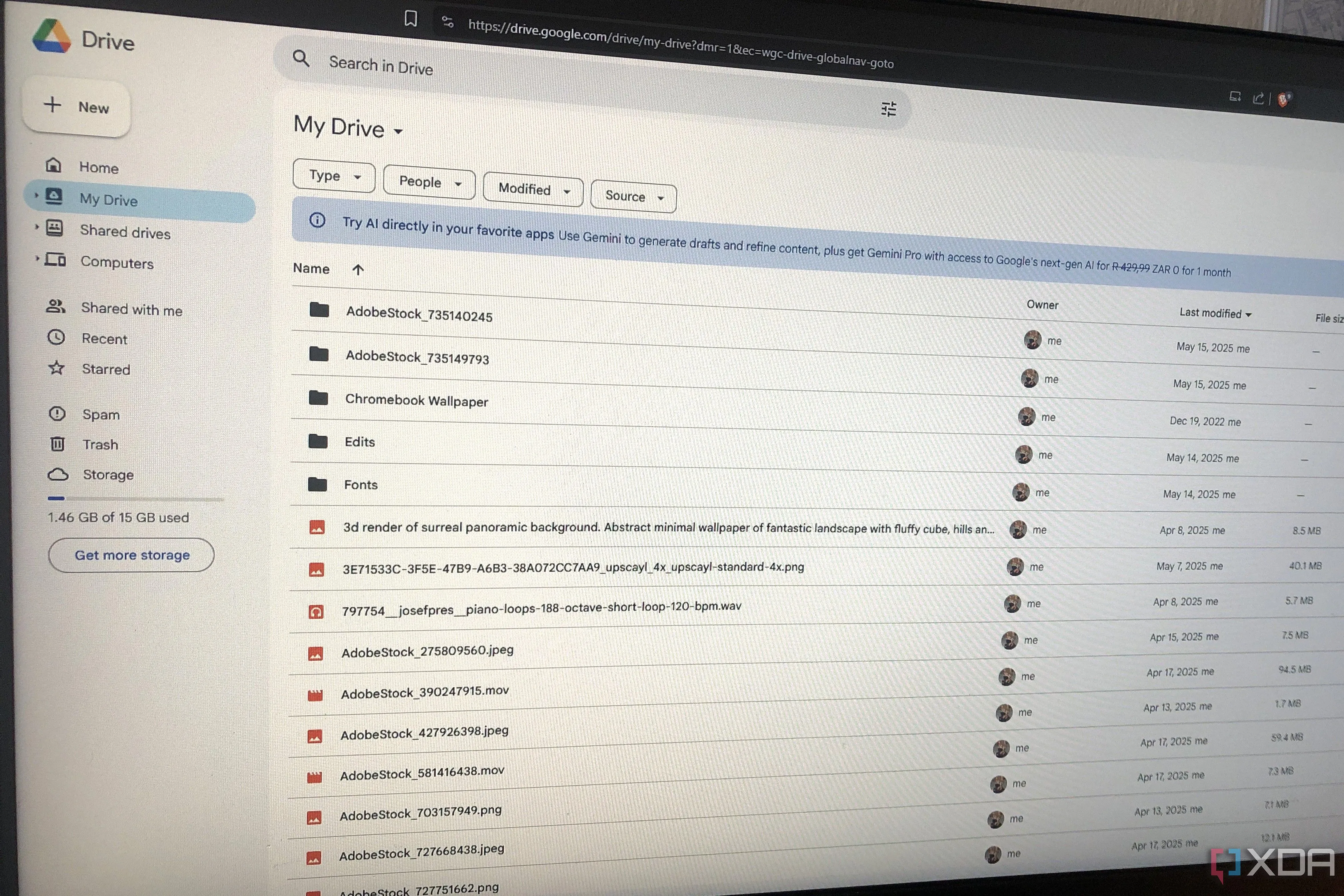 Giao diện Google Drive hiển thị các tệp tin trên máy tính, minh họa việc phụ thuộc vào lưu trữ đám mây