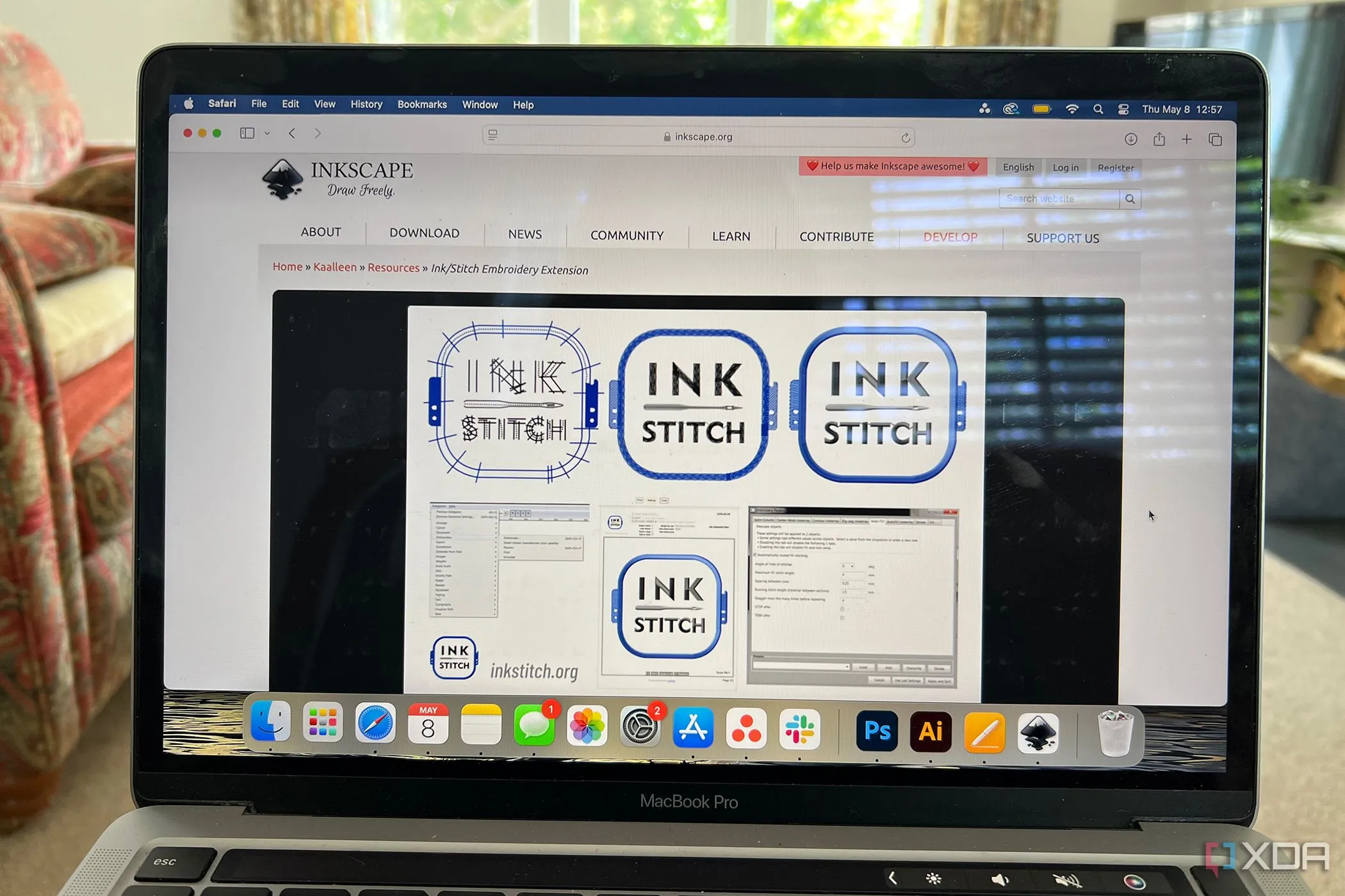 Giao diện Inkscape với tiện ích mở rộng Ink/Stitch hỗ trợ thiết kế thêu kỹ thuật số