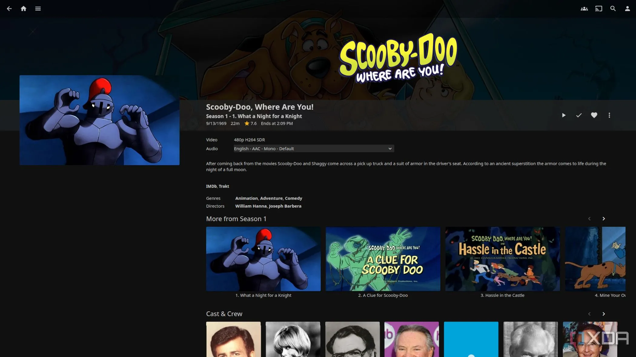 Giao diện Jellyfin hiển thị một chương trình truyền hình hoạt hình Scooby-Doo