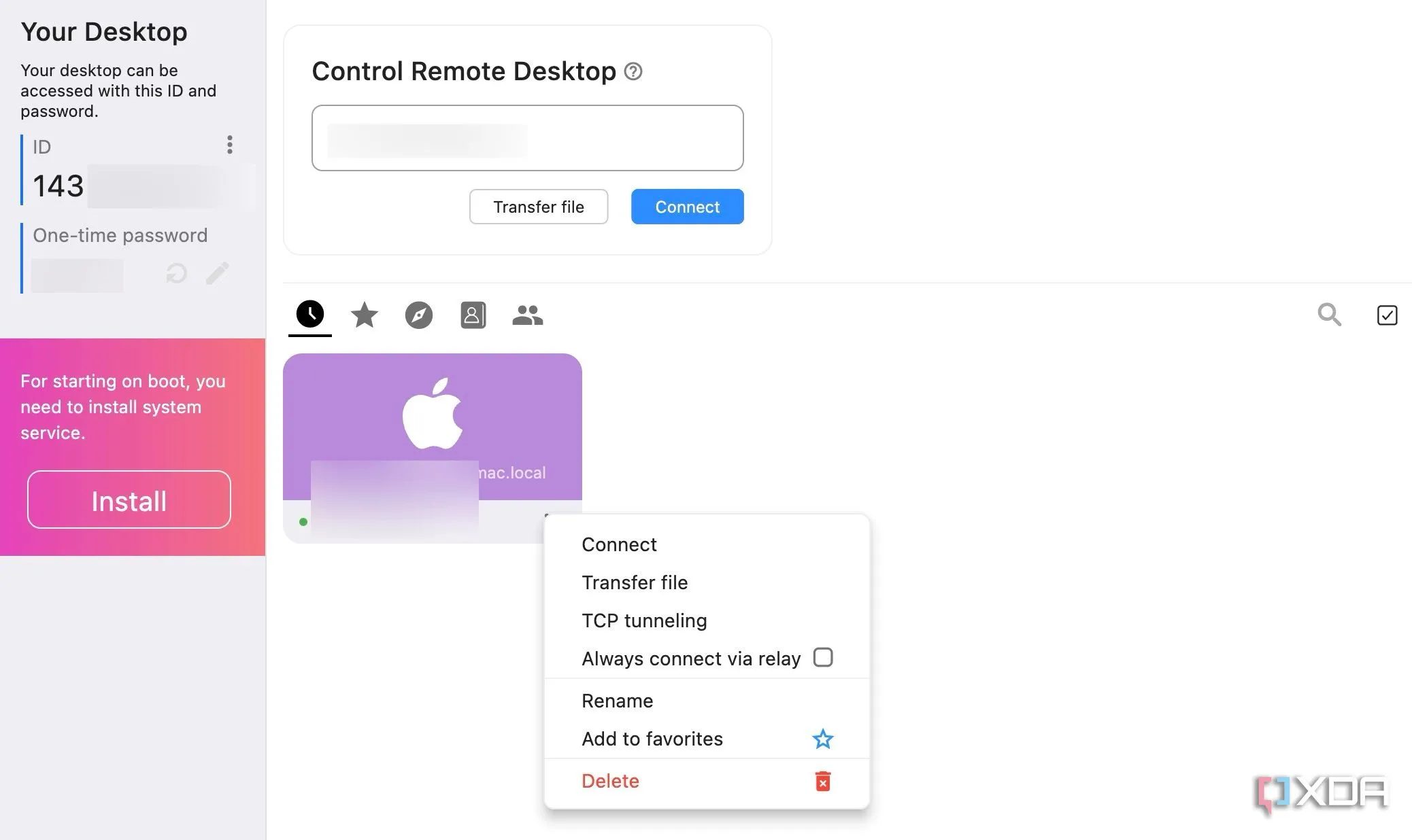 Giao diện kết nối RustDesk hiển thị ID và mật khẩu, minh họa sự đơn giản khi thiết lập phiên điều khiển máy tính từ xa, giúp người dùng dễ dàng truy cập