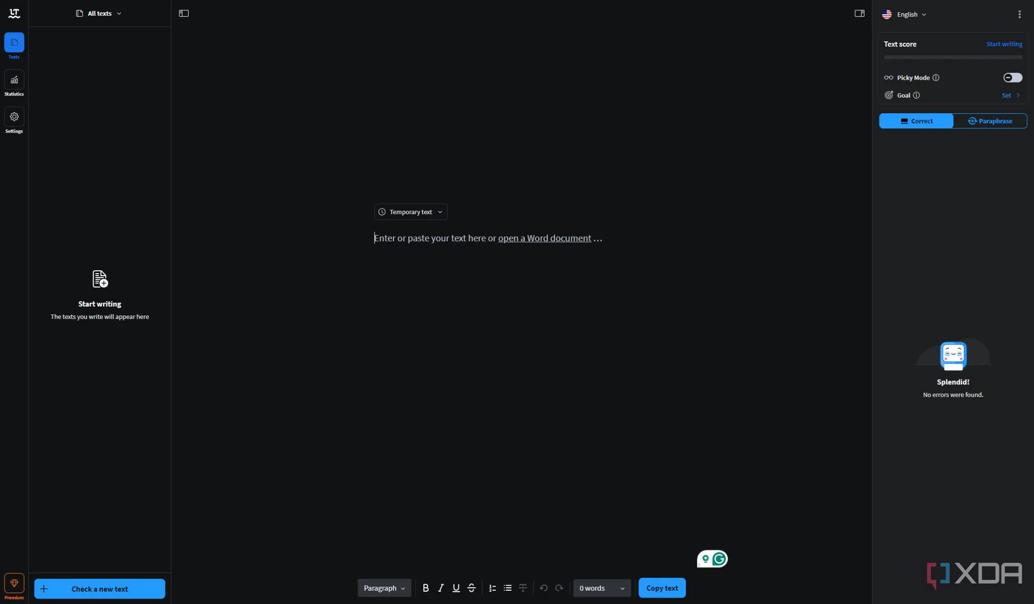 Giao diện LanguageTool Editor hiển thị các gợi ý sửa lỗi ngữ pháp và chính tả khi người dùng đang soạn thảo văn bản.