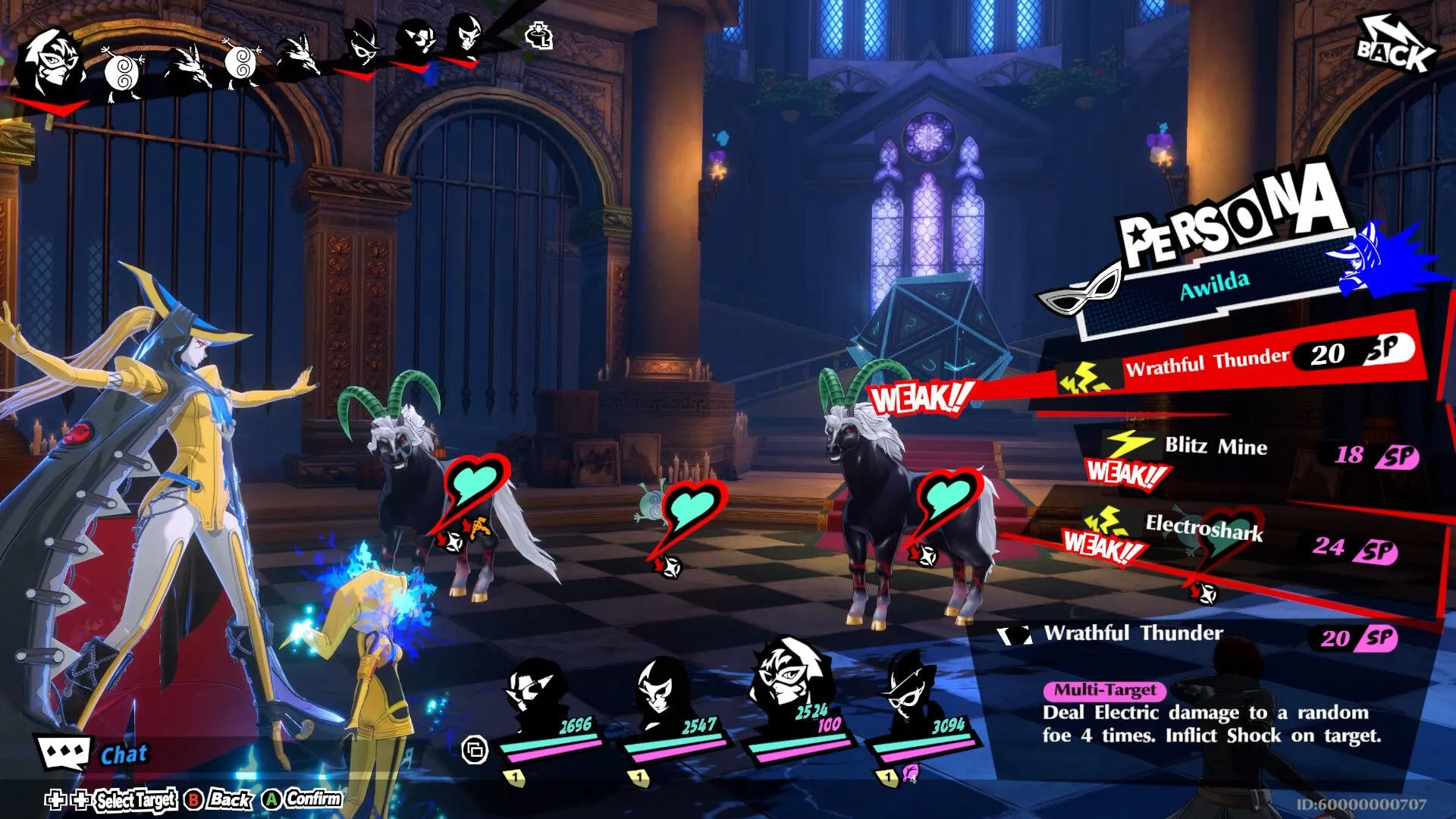 Giao diện lựa chọn kỹ năng trong trận chiến của Persona 5 The Phantom X với các tùy chọn tấn công và hỗ trợ