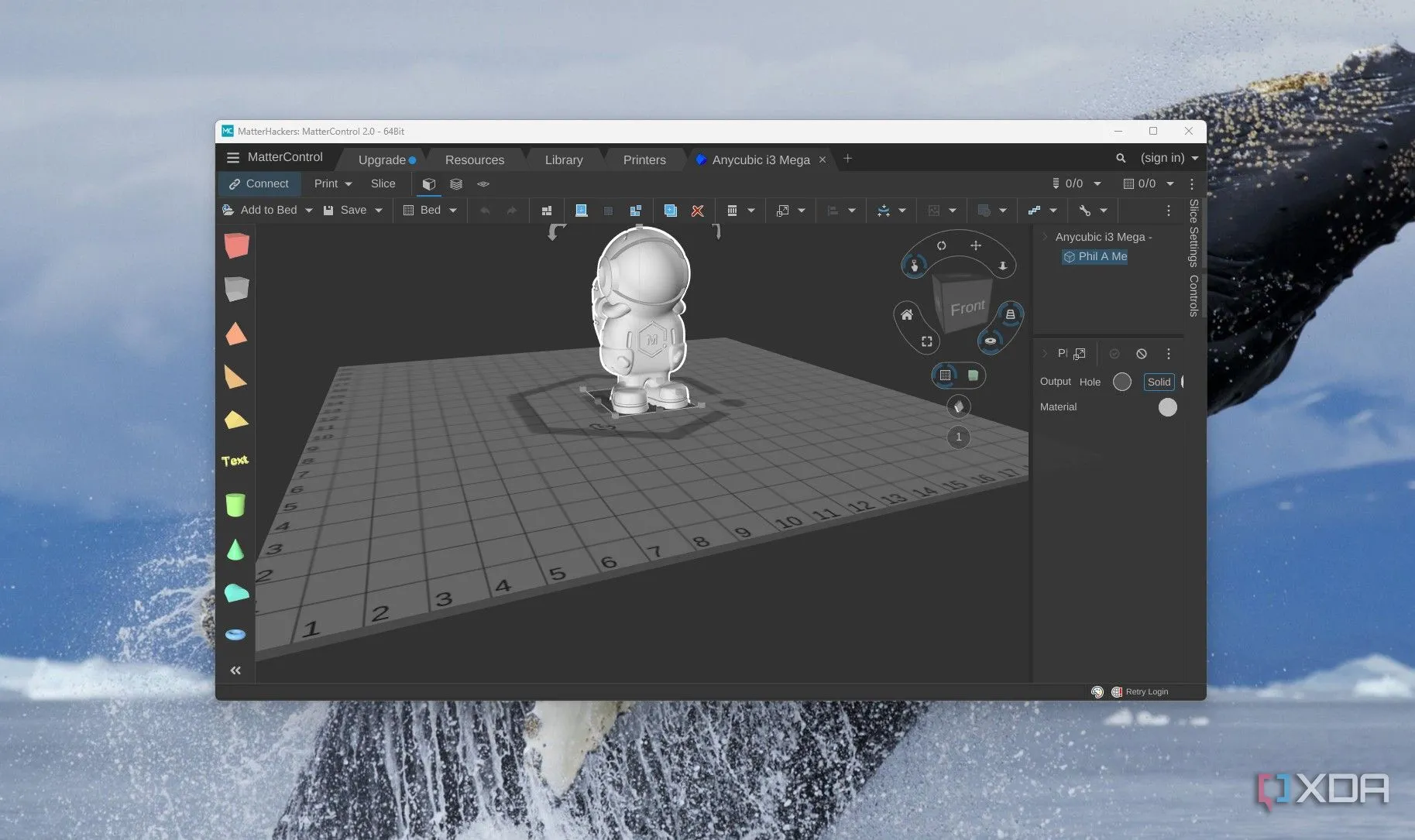 Giao diện MatterControl hiển thị mô hình 3D và các tùy chọn điều khiển