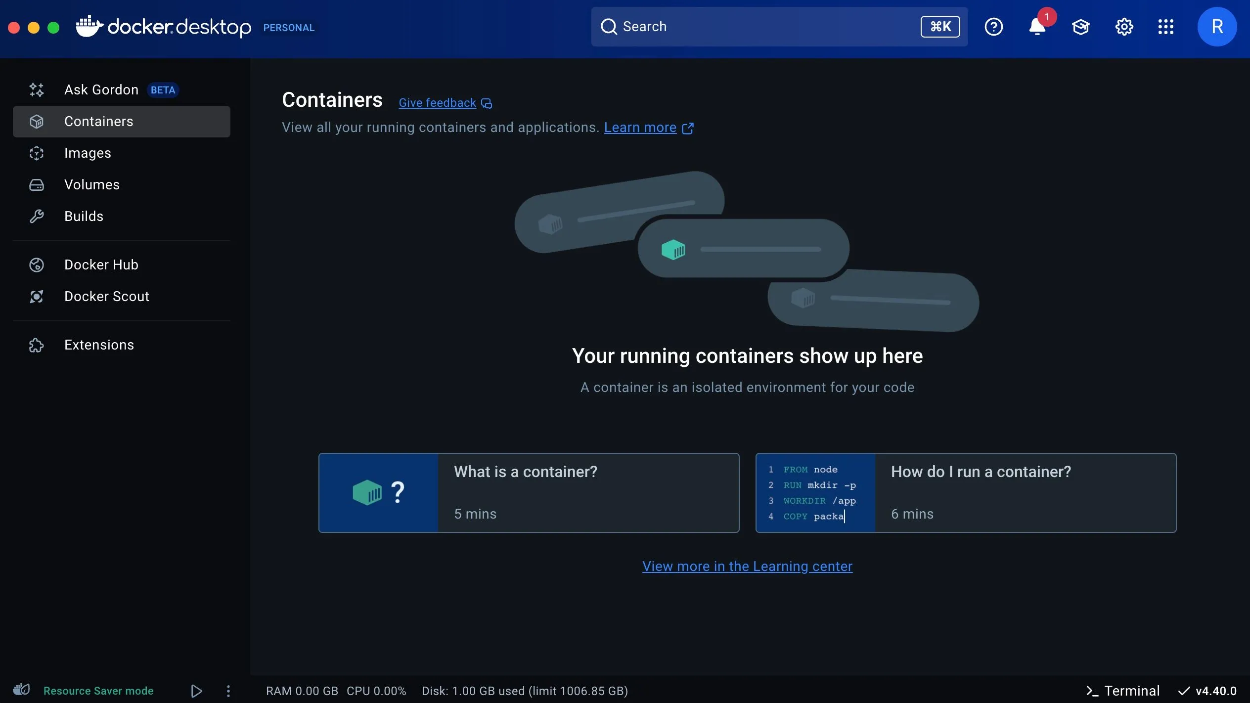 Giao diện người dùng của Docker, minh họa các tùy chọn và nút điều khiển