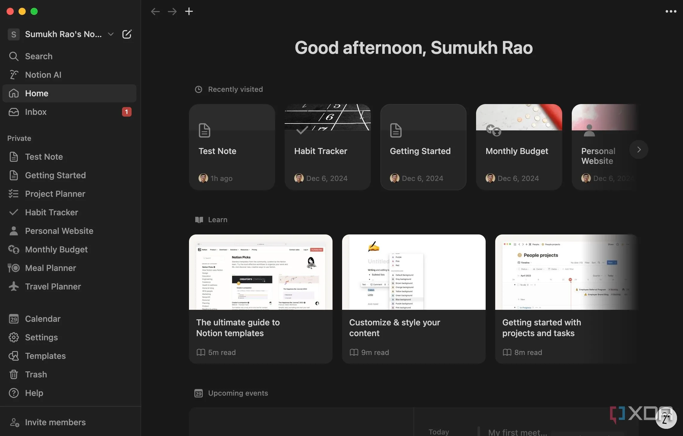 Giao diện người dùng của ứng dụng Notion với nhiều tùy chọn và template