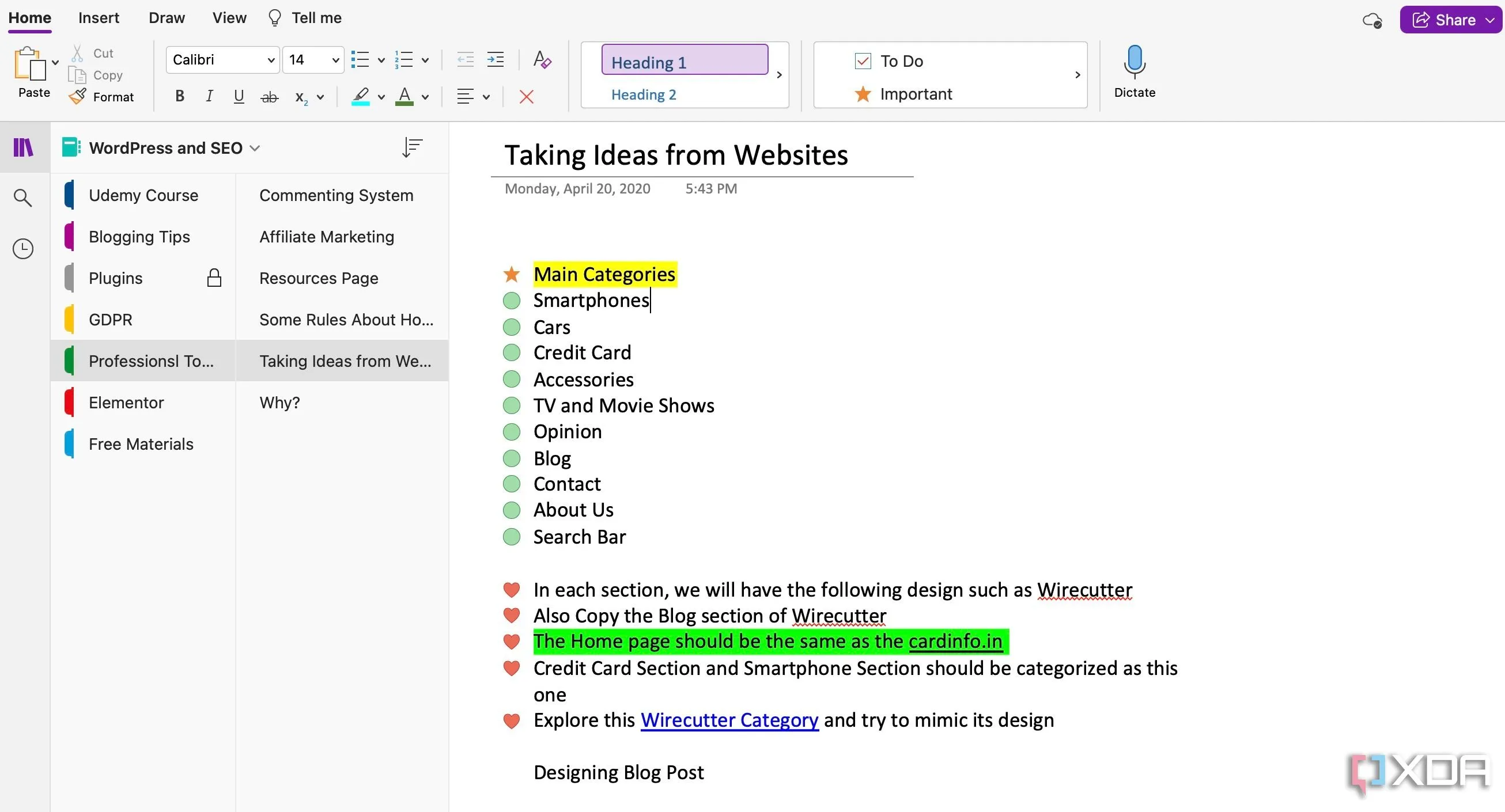 Giao diện người dùng OneNote hiển thị cách tổ chức nội dung bằng các &quot;container&quot; lỗi thời