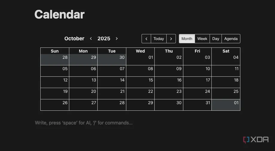 Giao diện Notion hiển thị tích hợp Google Calendar, giúp dễ dàng quản lý lịch trình và sự kiện quan trọng