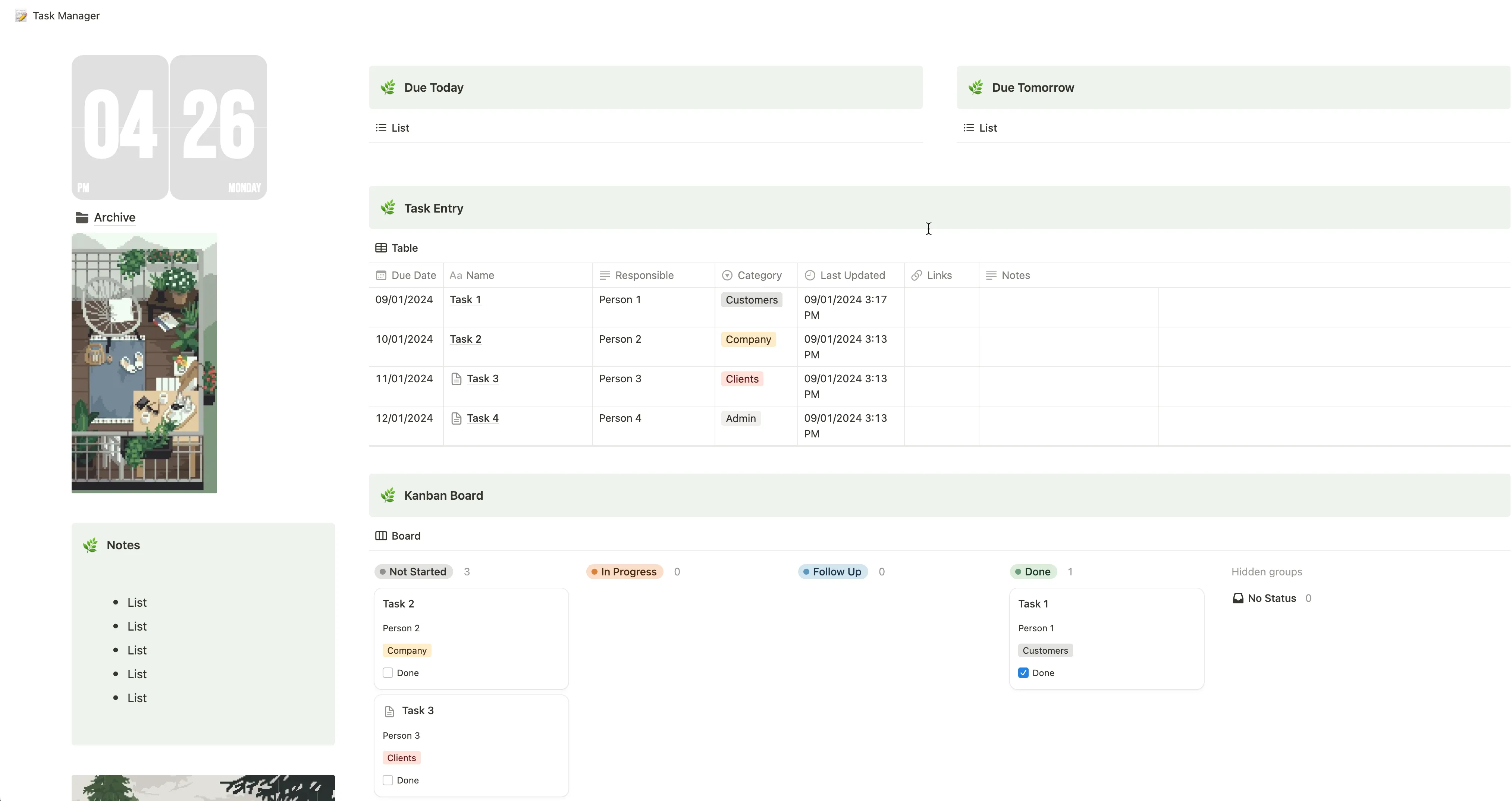 Giao diện Notion với bảng Kanban minh họa cách xây dựng một trang chủ (Home page) trung tâm để quản lý các ghi chú và dự án thiết yếu trong hệ thống PKM.