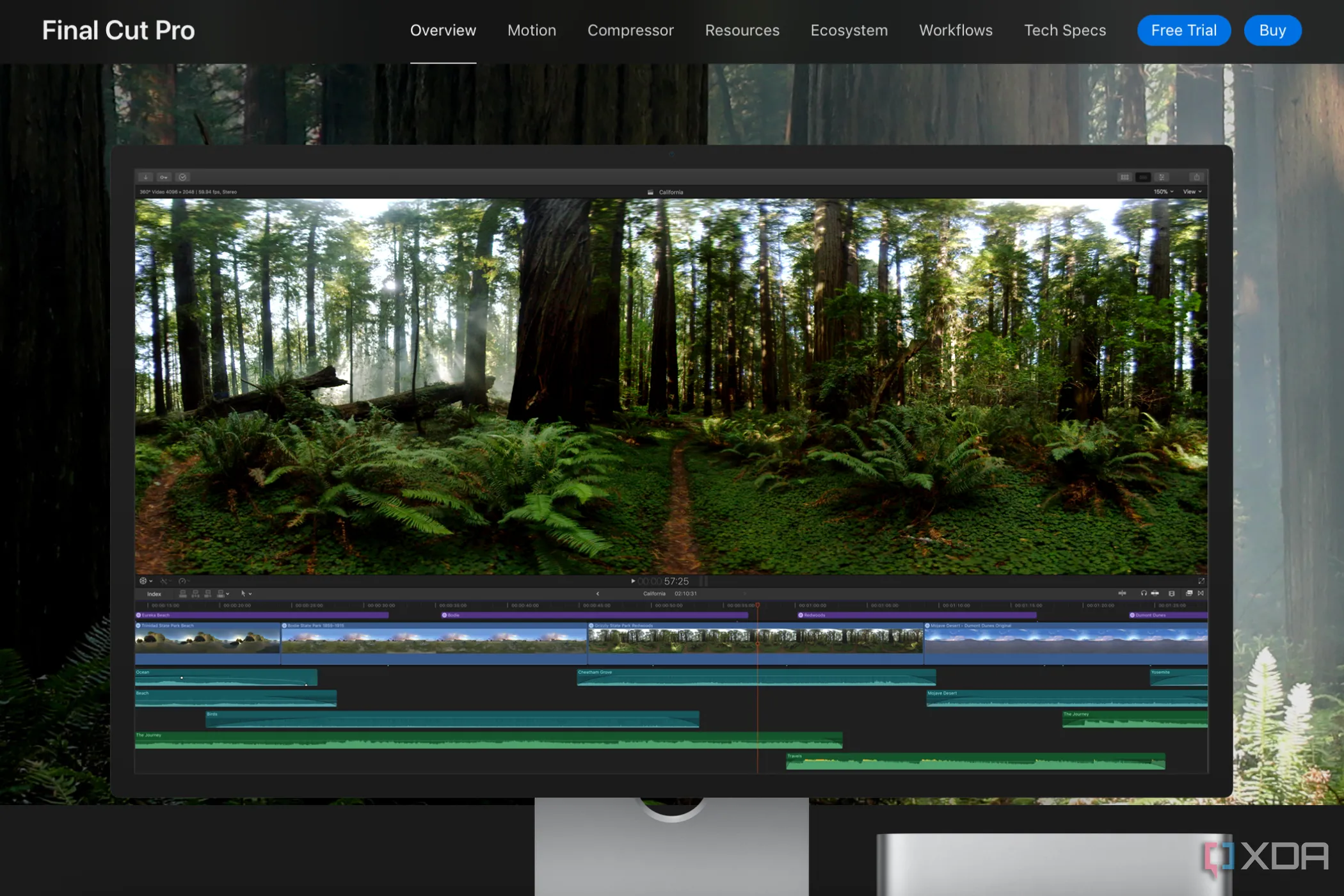 Giao diện phần mềm chỉnh sửa video Final Cut Pro với timeline đang mở một dự án lớn, minh họa lợi ích của SSD Gen 5 cho công việc sáng tạo