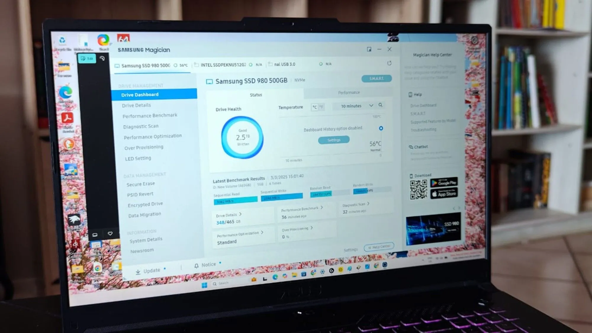 Giao diện phần mềm Samsung Magician, minh họa công cụ kiểm tra và cập nhật firmware SSD an toàn