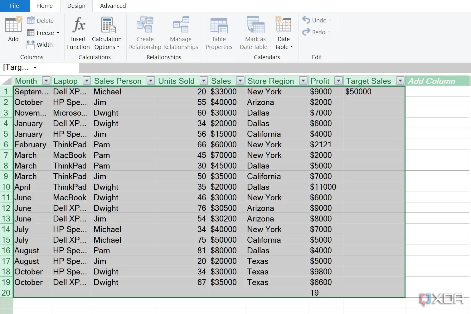 Giao diện Power Pivot trong Excel giúp phân tích dữ liệu lớn
