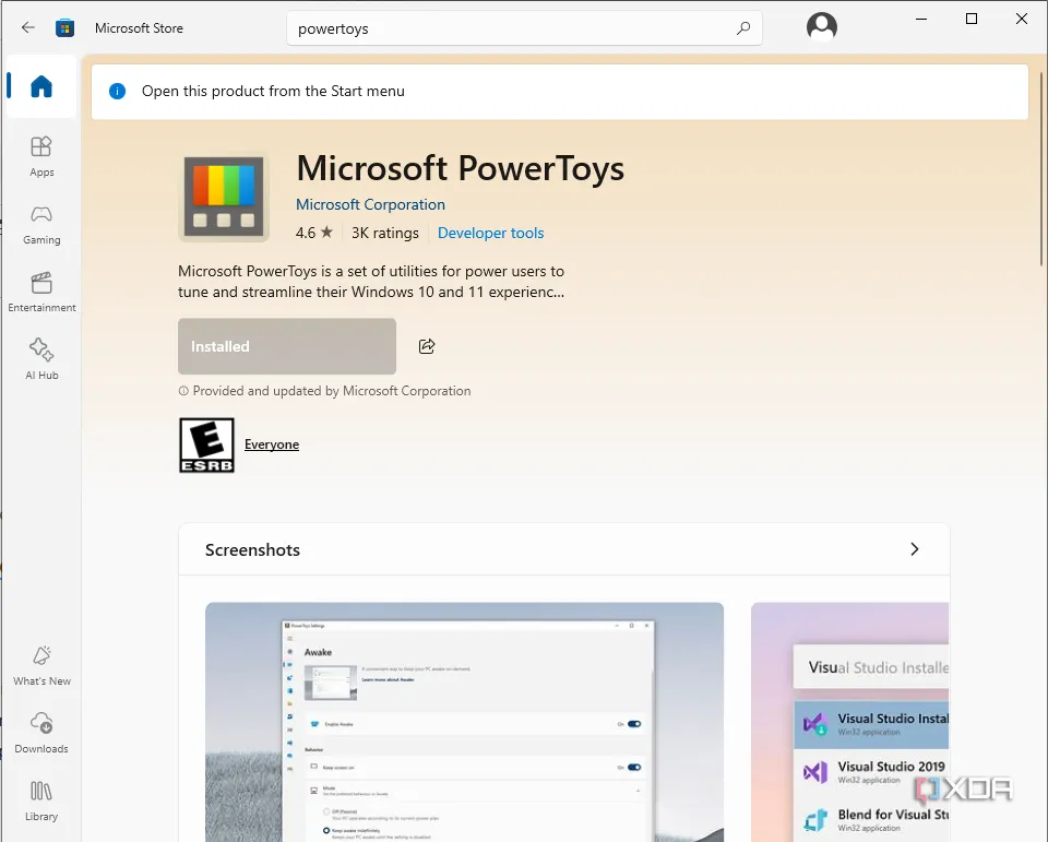 Giao diện PowerToys trên Microsoft Store để tải về