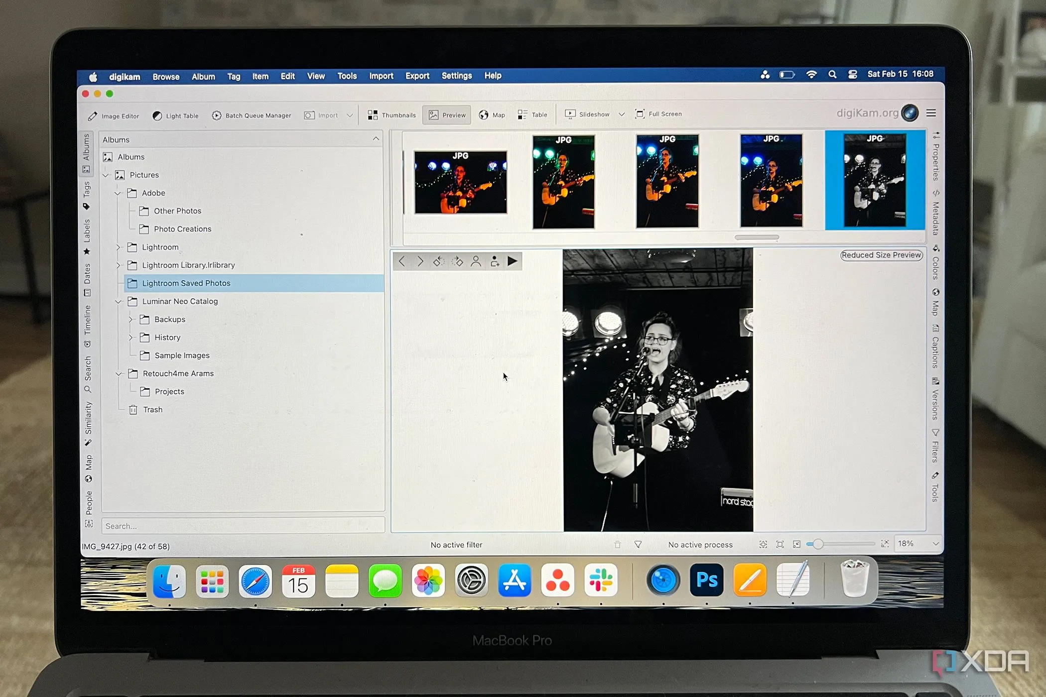Giao diện quản lý ảnh của DigiKam với các album và tùy chọn tổ chức tệp