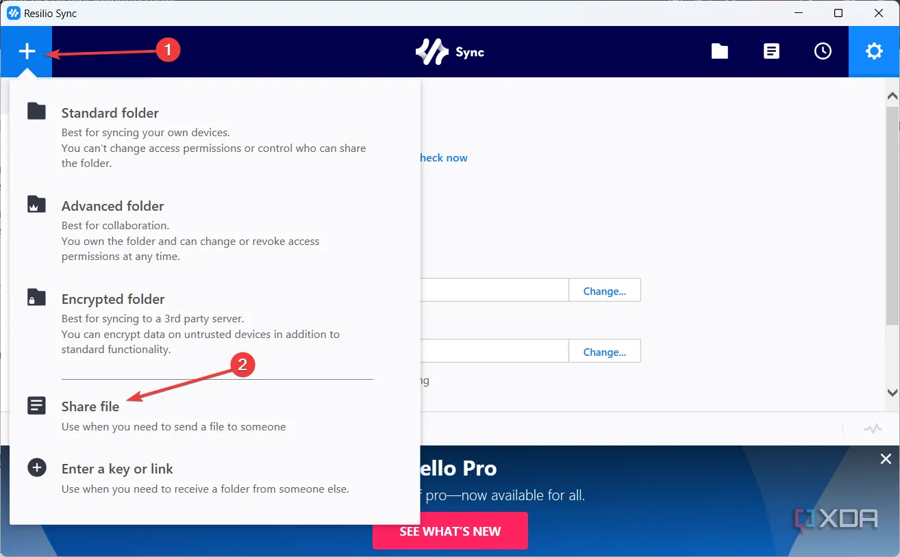 Giao diện Resilio Sync để chia sẻ file thông qua mạng P2P