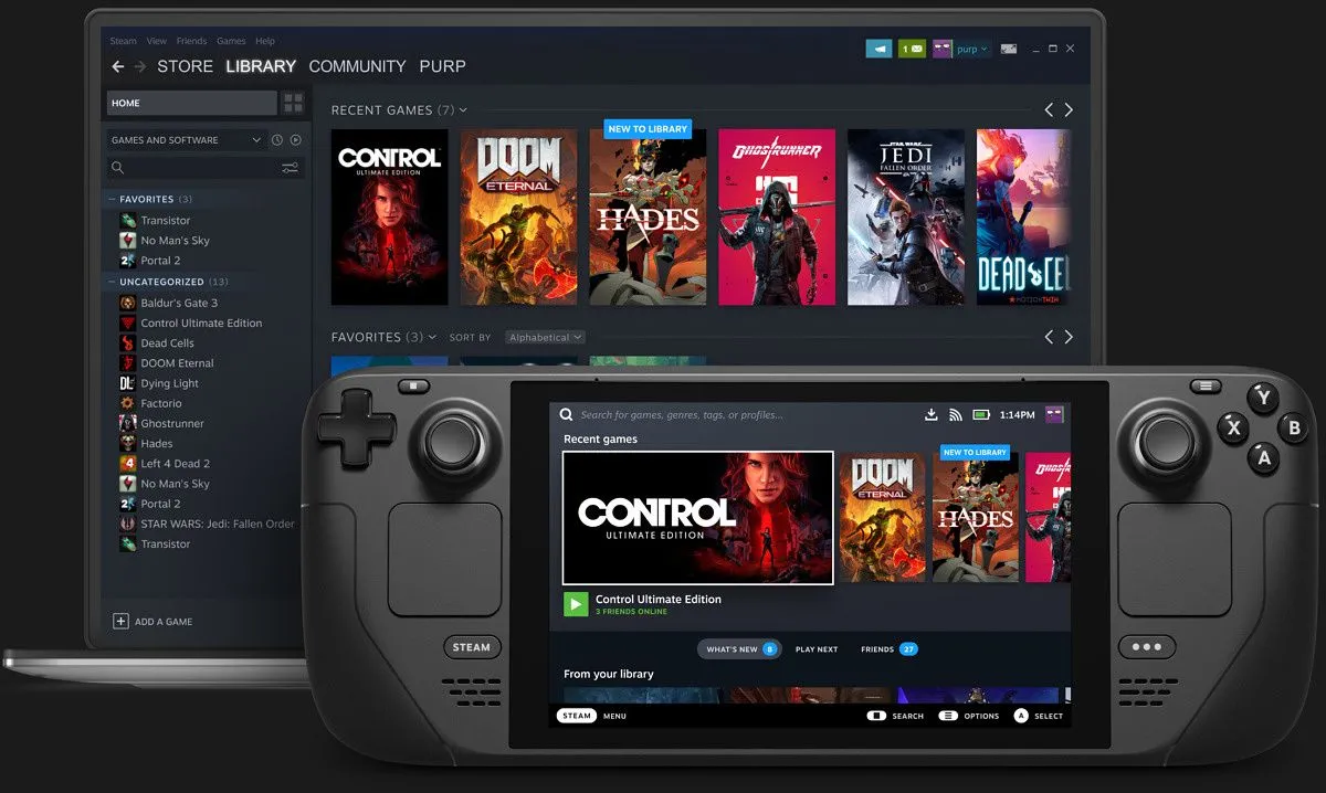 Giao diện SteamOS trên Steam Deck và Steam trên laptop