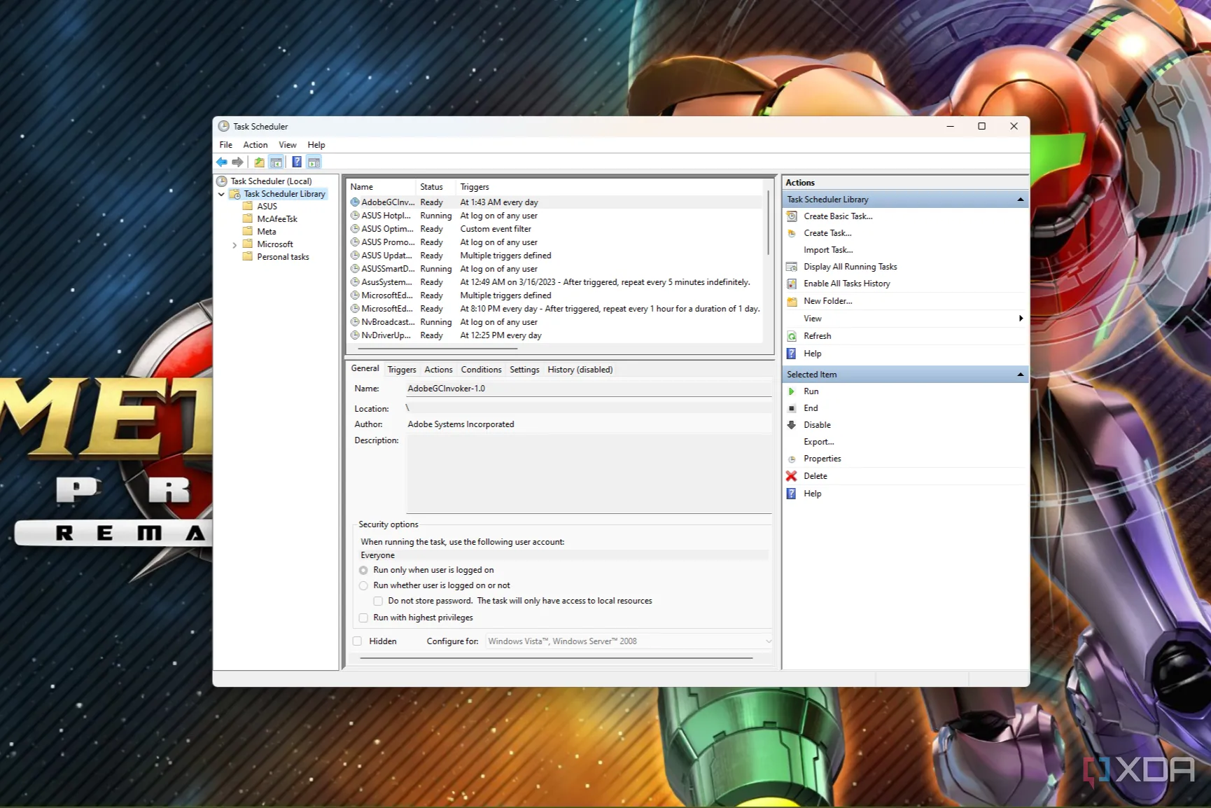 Giao diện Task Scheduler trên Windows 11 để lên lịch các tác vụ tự động