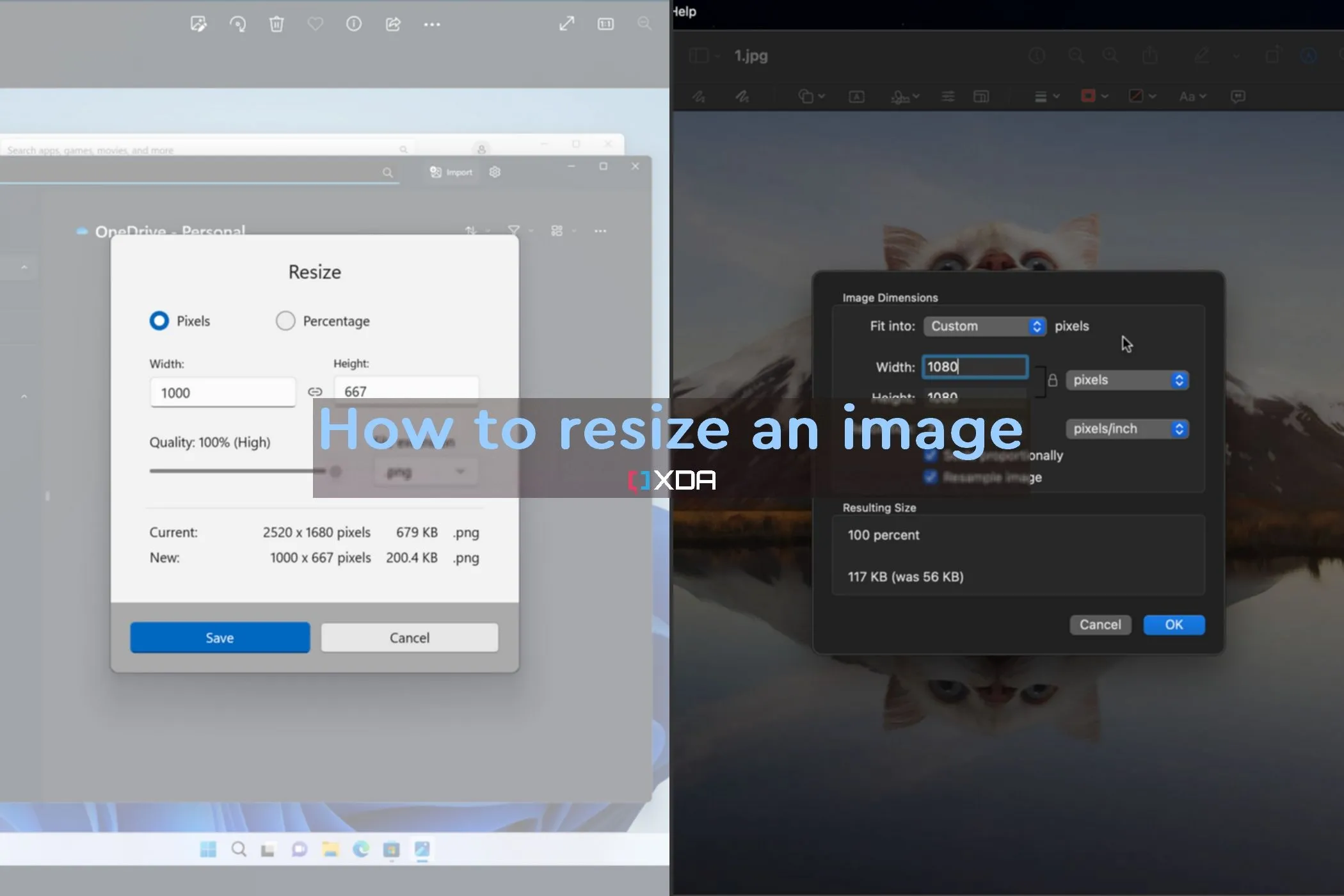 Giao diện thay đổi kích thước ảnh trên Windows và macOS