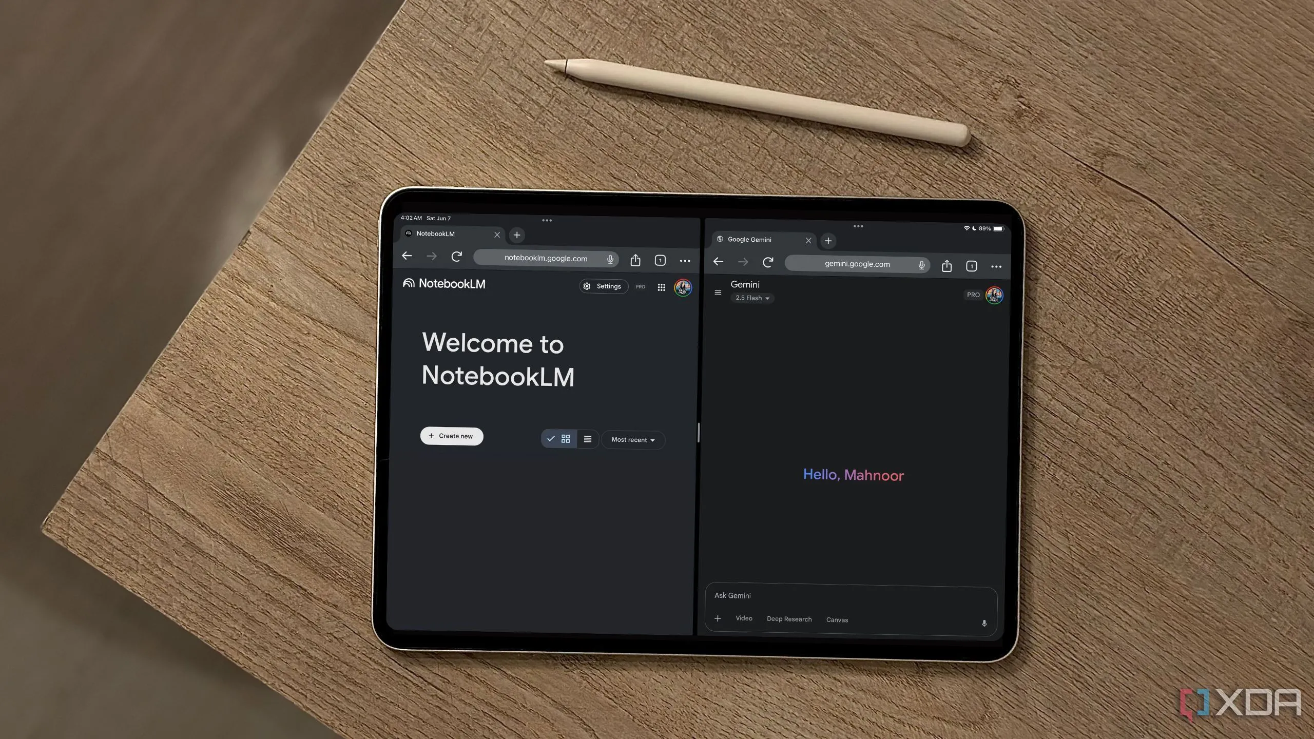 Giao diện tích hợp của NotebookLM và Gemini Deep Research