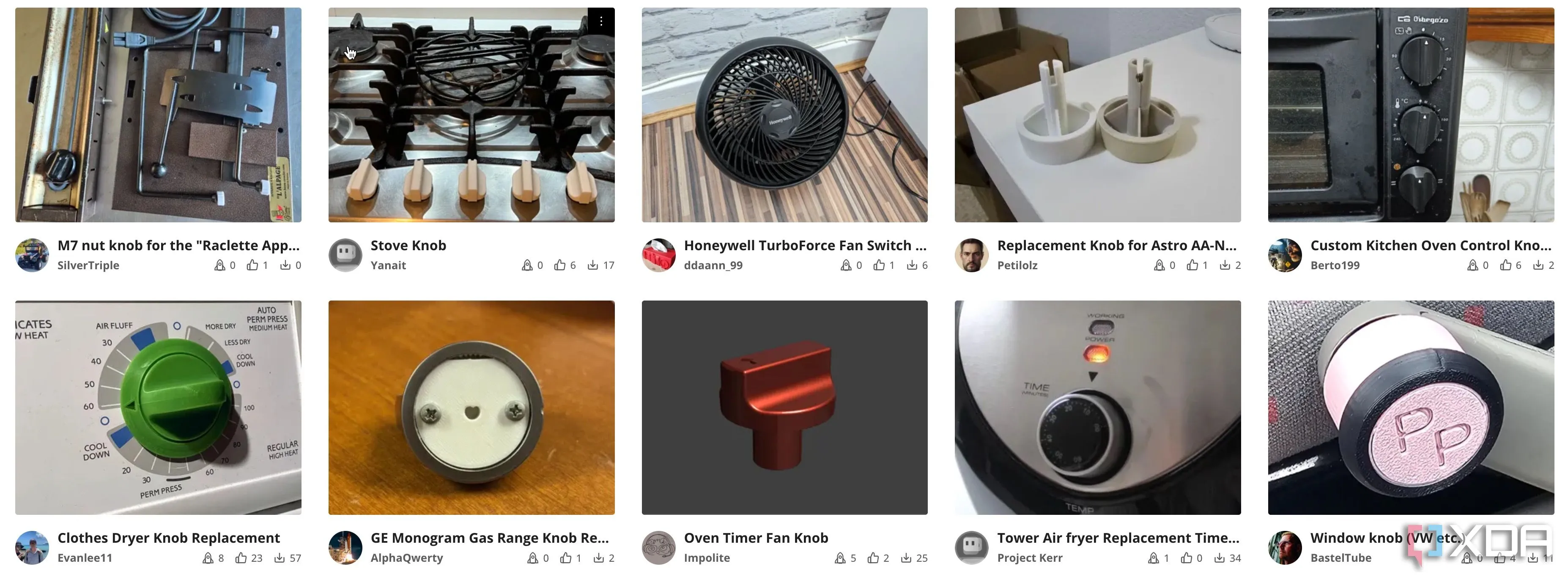Giao diện tìm kiếm các mẫu nút vặn thay thế trên nền tảng MakerWorld