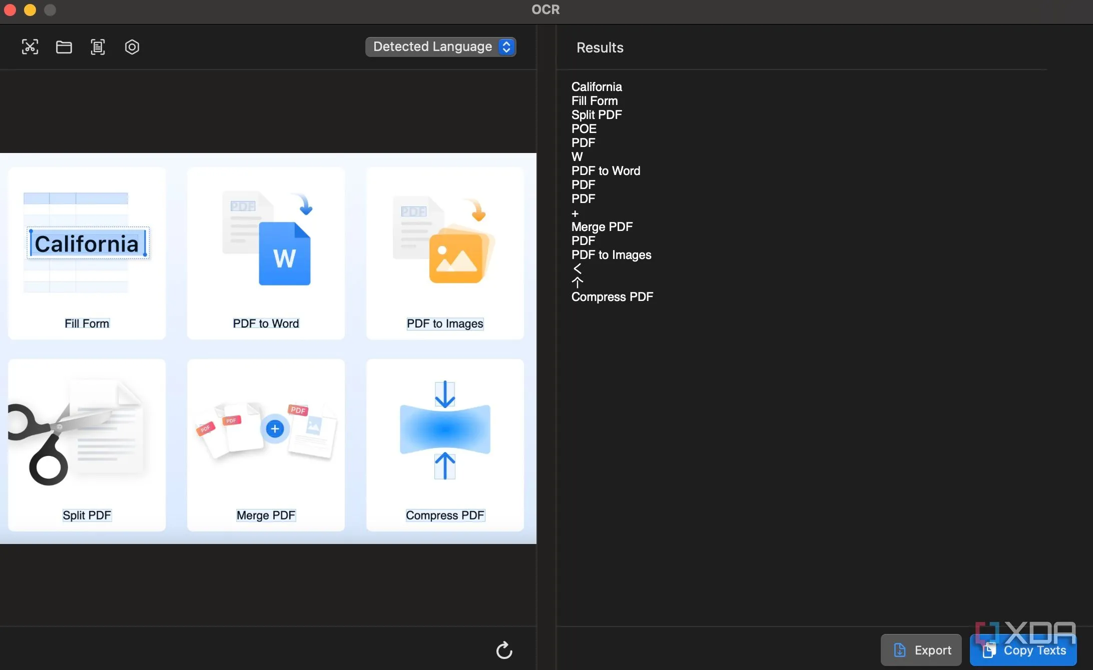 Giao diện tính năng Screenshot OCR của PDFgear, cho phép trích xuất văn bản từ ảnh chụp màn hình