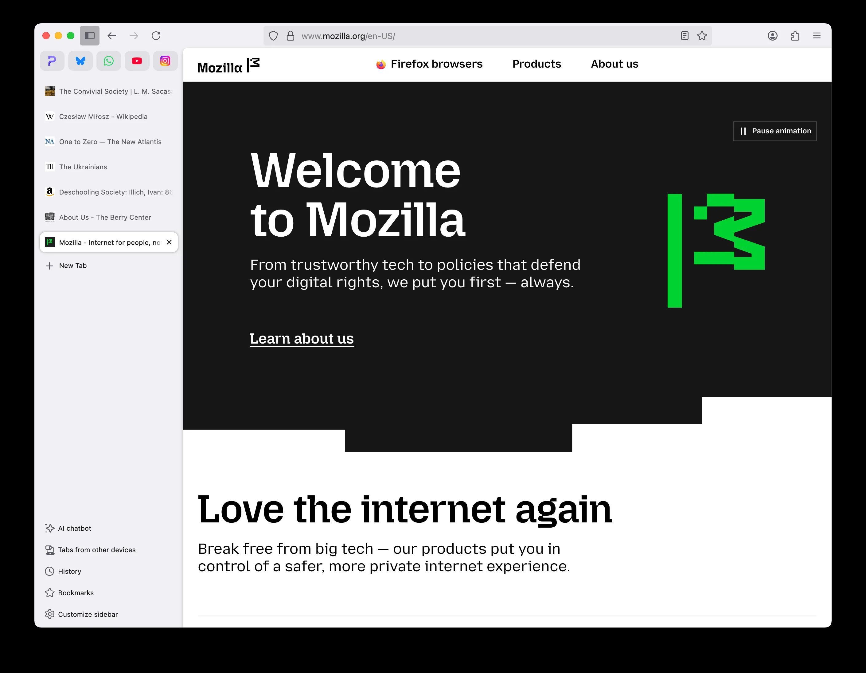 Giao diện tính năng tab dọc mở rộng trên trình duyệt Firefox phiên bản 136.0
