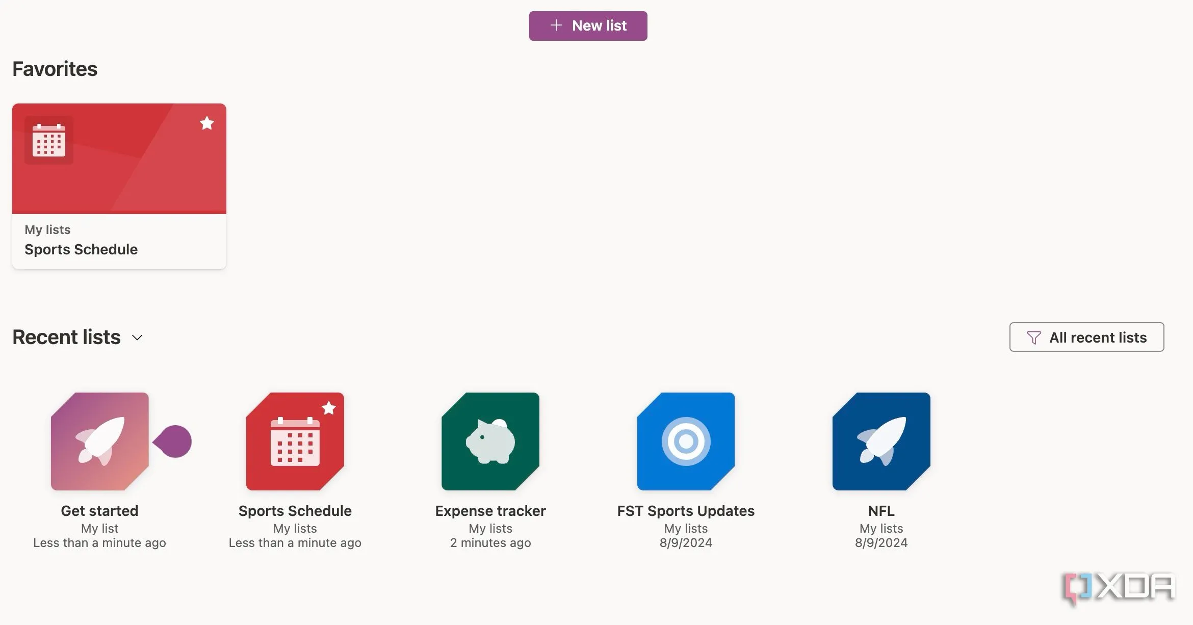 Giao diện trang chủ Microsoft Lists hiển thị tùy chọn tạo danh sách mới