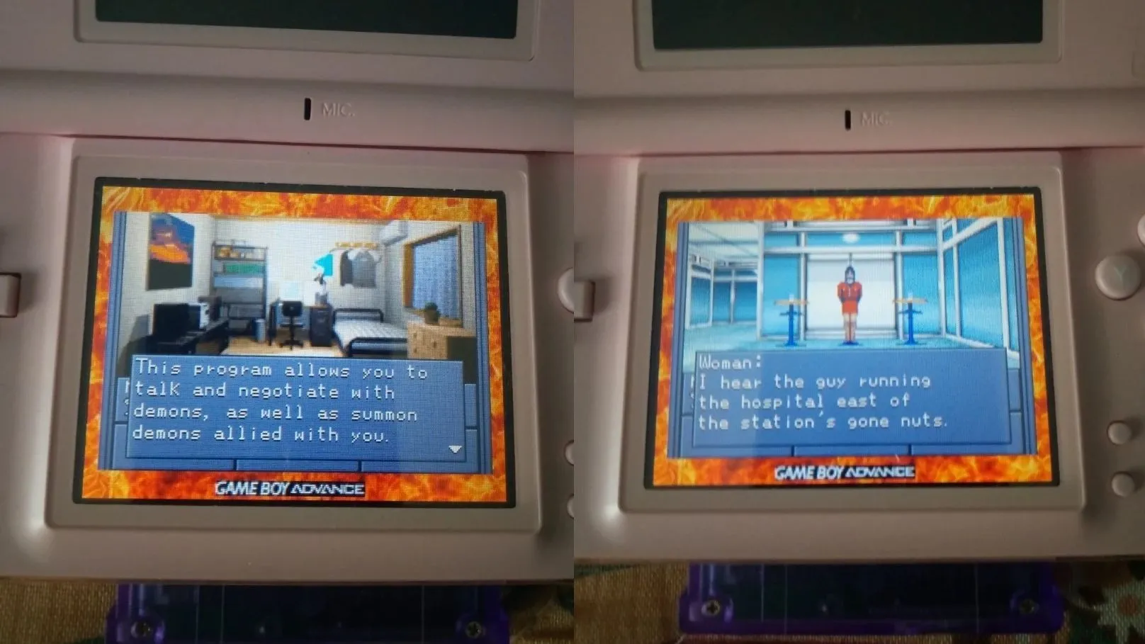 Giao diện trò chơi Shin Megami Tensei phiên bản GBA đã được dịch sang tiếng Anh, hiển thị trên máy Nintendo DS.