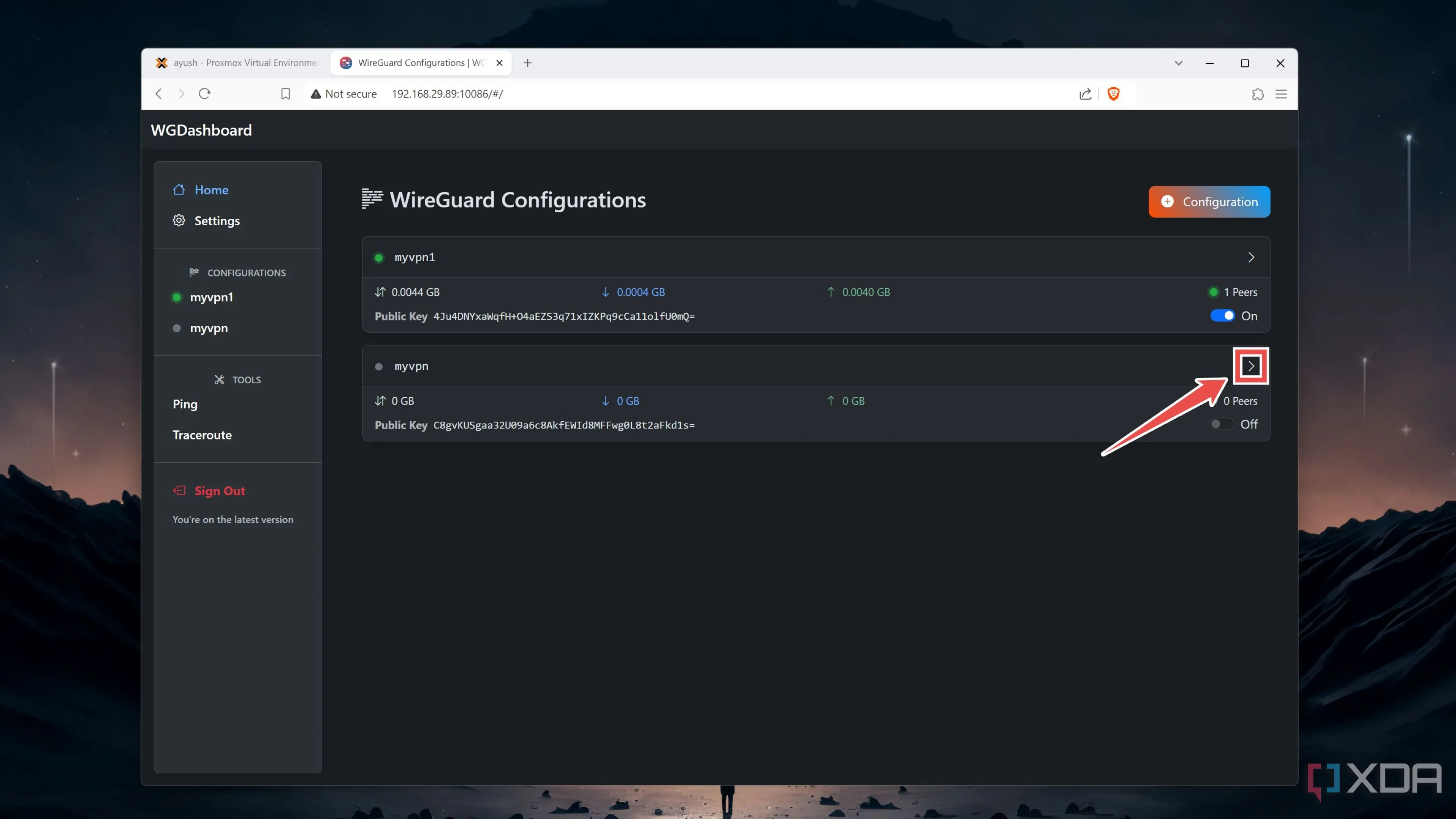 Giao diện truy cập cấu hình WireGuard VPN, thể hiện một ứng dụng thực tế của mã hóa bất đối xứng đang bị đe dọa bởi lượng tử