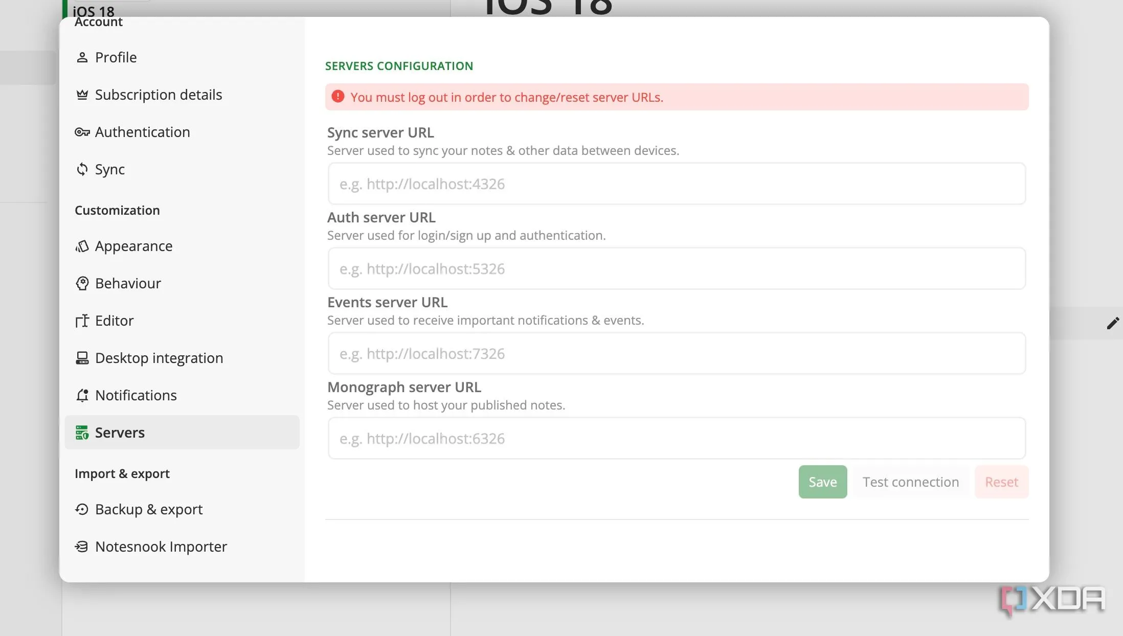 Giao diện tùy chọn tự host (Self-host) Notesnook