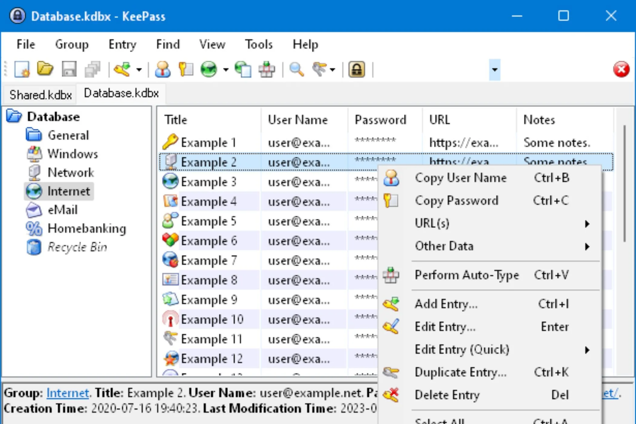 Giao diện ứng dụng desktop của phần mềm quản lý mật khẩu KeePass