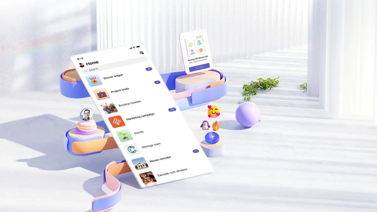 Giao diện ứng dụng Microsoft Teams trên thiết bị di động với các yếu tố thiết kế hiện đại, minh họa trải nghiệm người dùng liền mạch.
