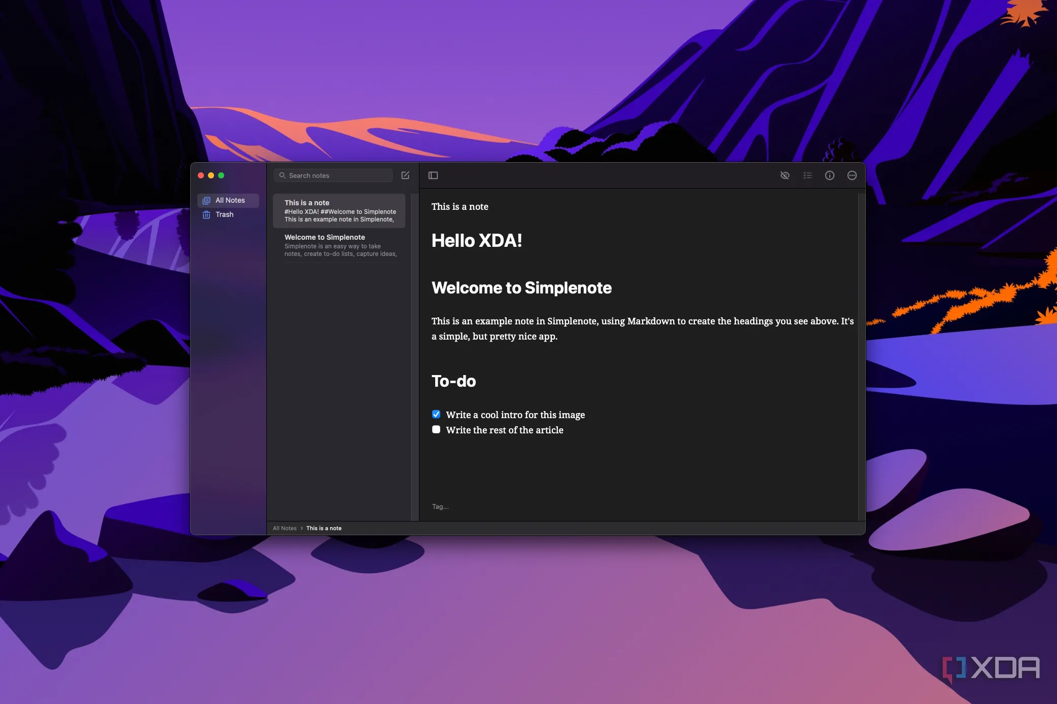 Giao diện ứng dụng Simplenote trên máy tính Mac, minh họa sự đơn giản và tốc độ