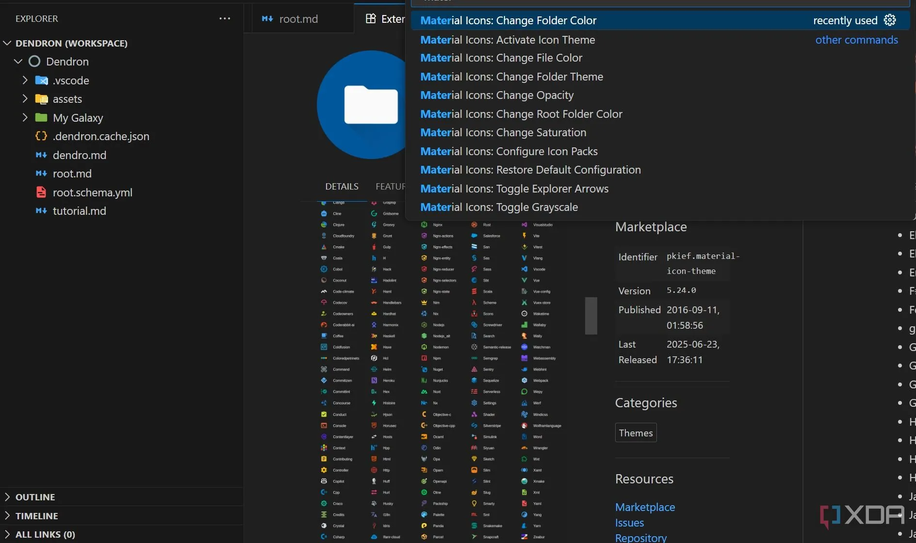 Giao diện VS Code với Material Icon Theme giúp nhận diện file trực quan hơn