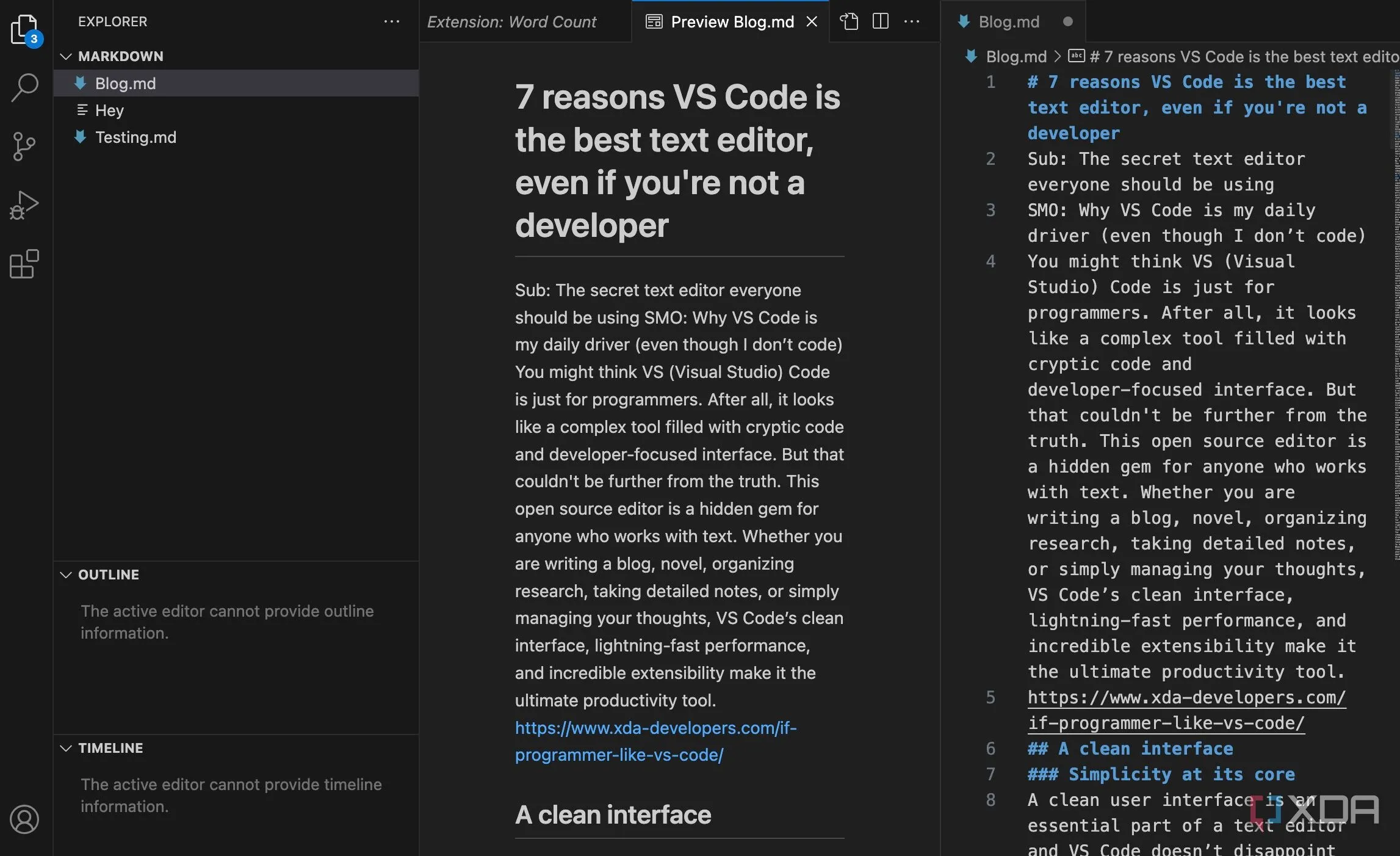 Giao diện VS Code với tính năng chia đôi cửa sổ, minh họa tính linh hoạt