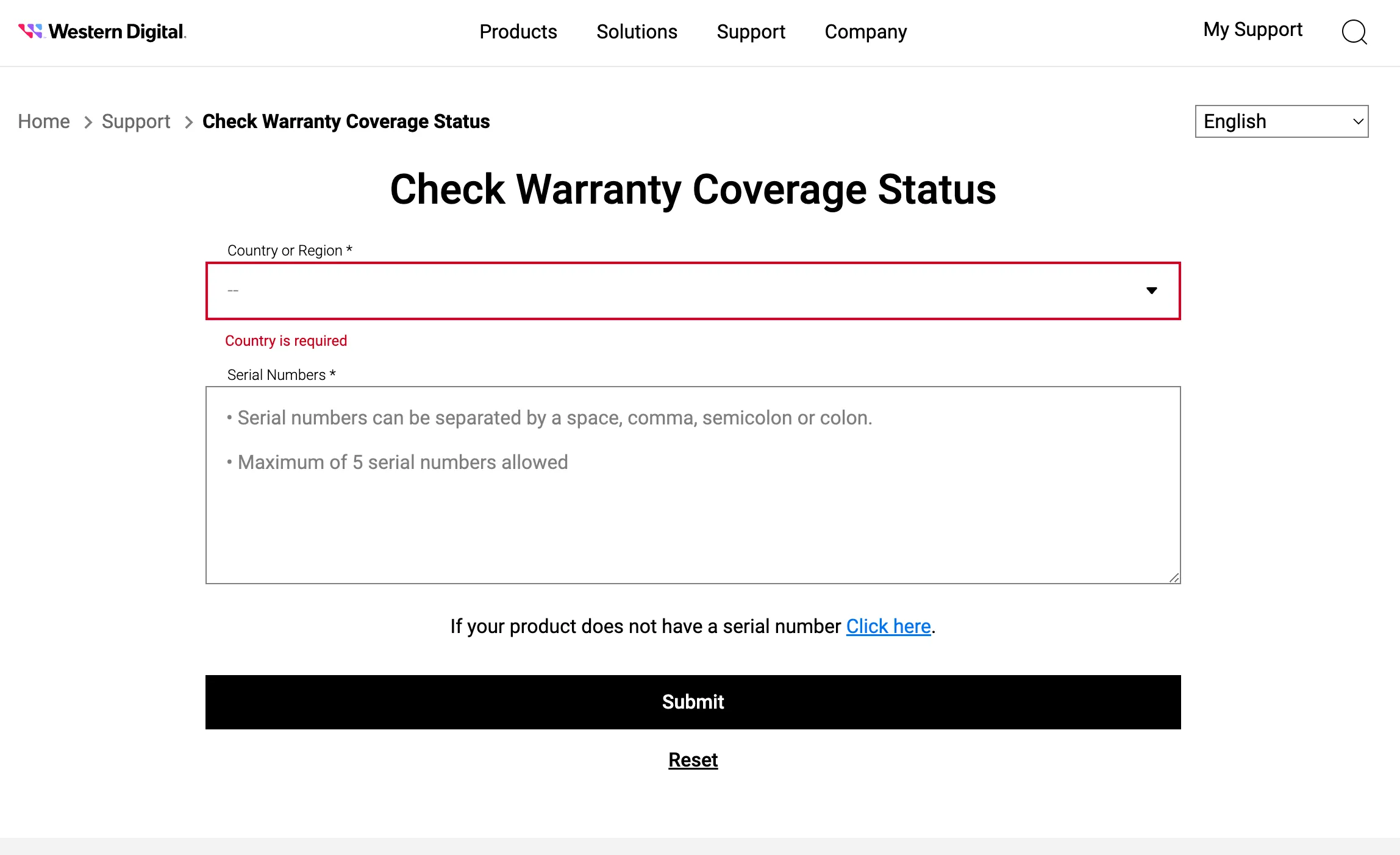 Giao diện website của Western Digital để kiểm tra tình trạng bảo hành ổ cứng bằng số serial, giúp xác định tuổi đời sản phẩm.
