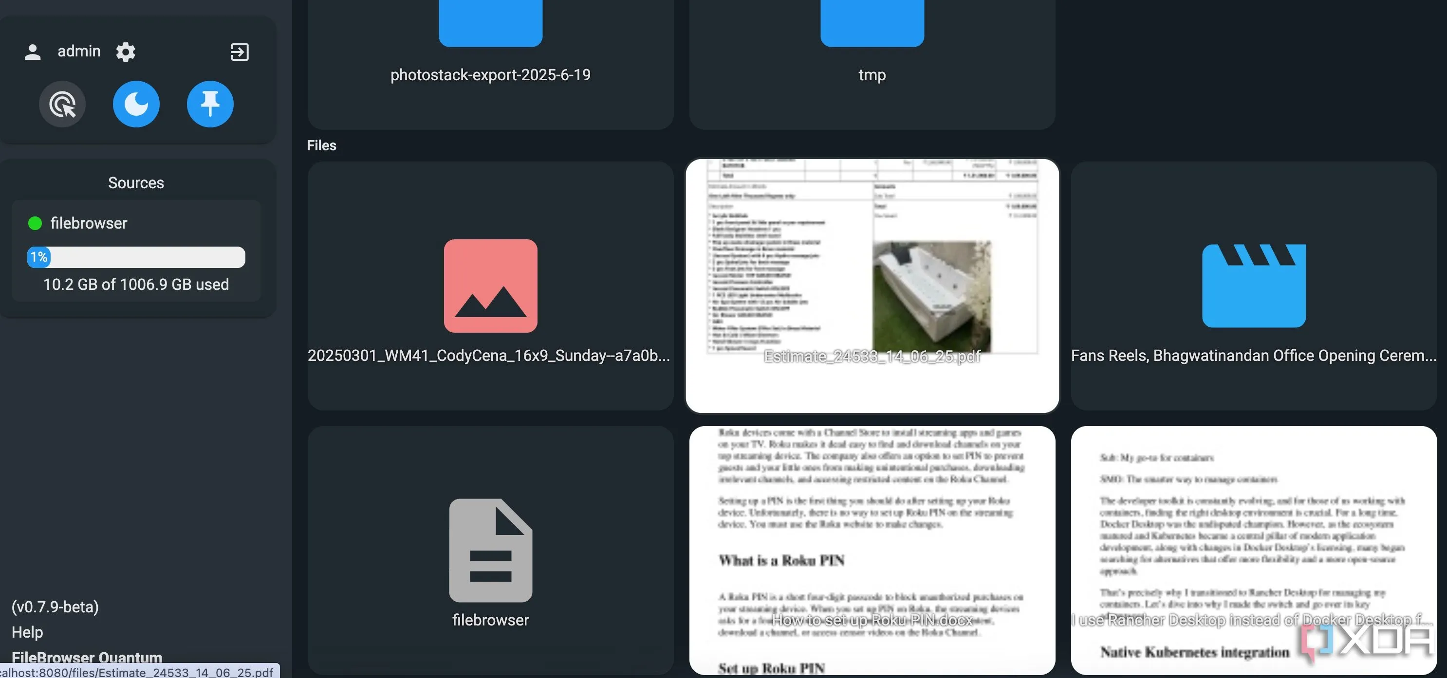 Giao diện xem trước đa phương tiện (video) tích hợp trong FileBrowser Quantum, cho phép phát trực tiếp