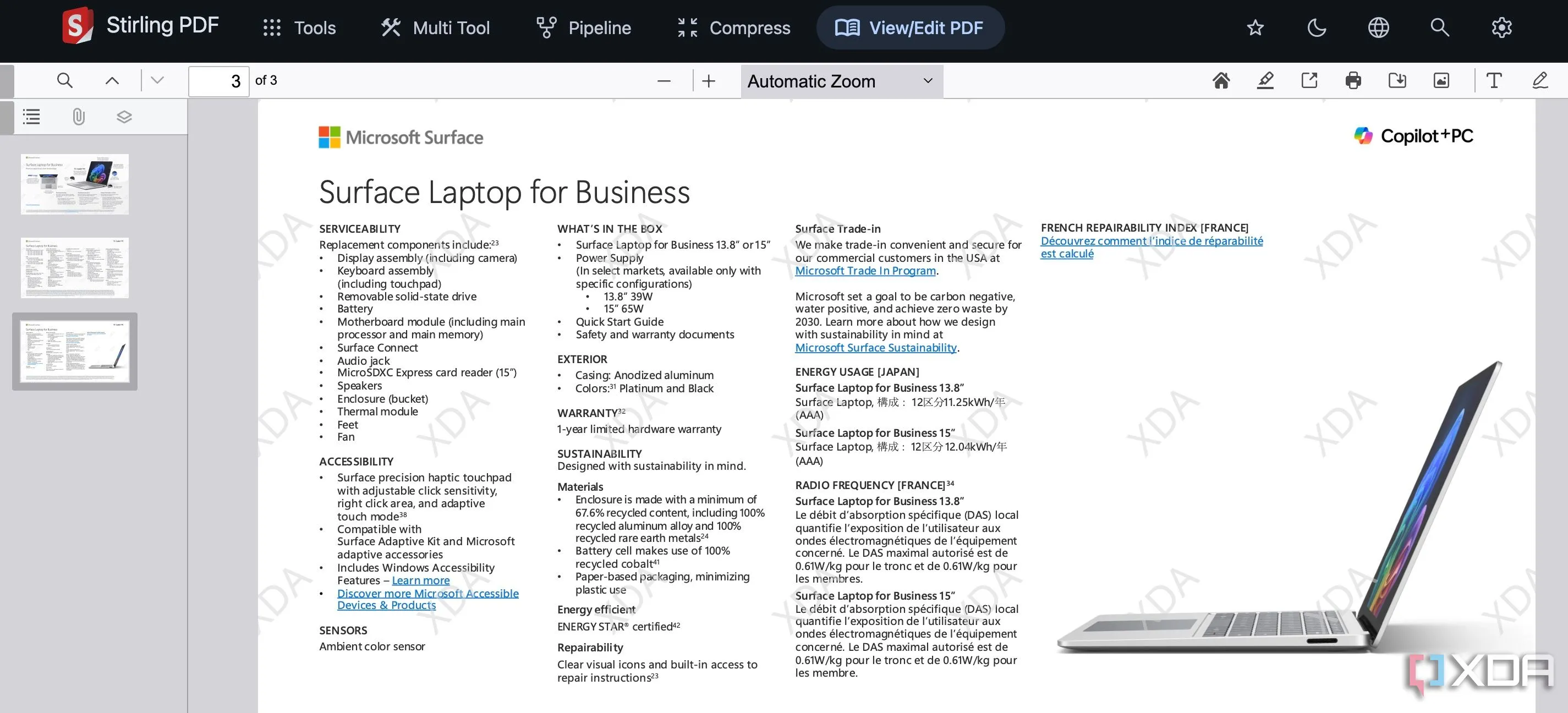 Giao diện xem và chỉnh sửa tài liệu PDF trực quan của Stirling PDF, minh họa sự dễ sử dụng của công cụ.