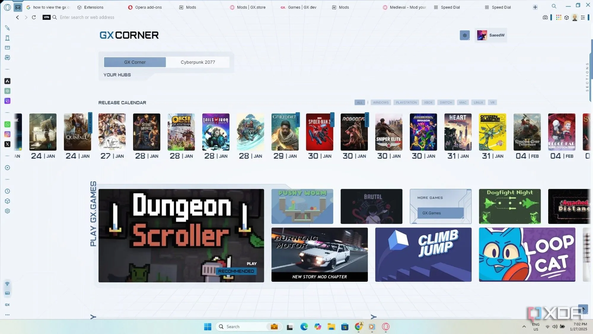 Góc GX Corner của Opera GX hiển thị tin tức game, lịch phát hành và ưu đãi