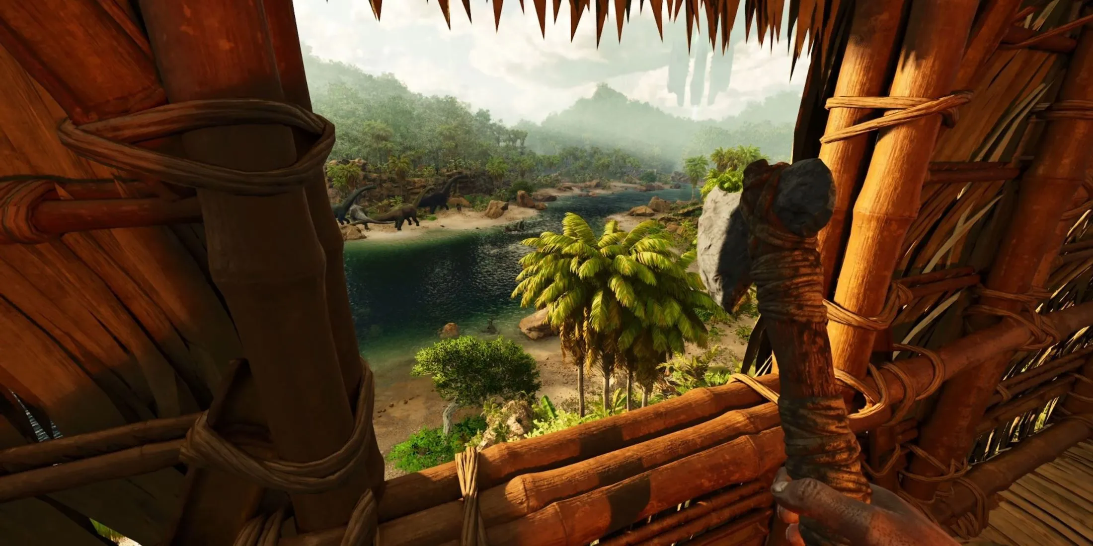 Góc nhìn toàn cảnh từ trên cao của một thế giới mở rộng lớn trong Ark: Survival Ascended.
