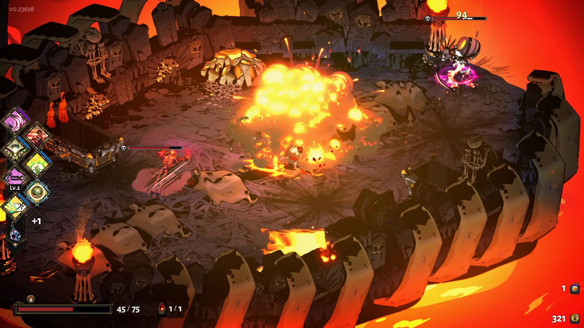 Hades: Zagreus sử dụng kỹ năng chiến đấu chống lại đám quái vật trong cảnh chơi game