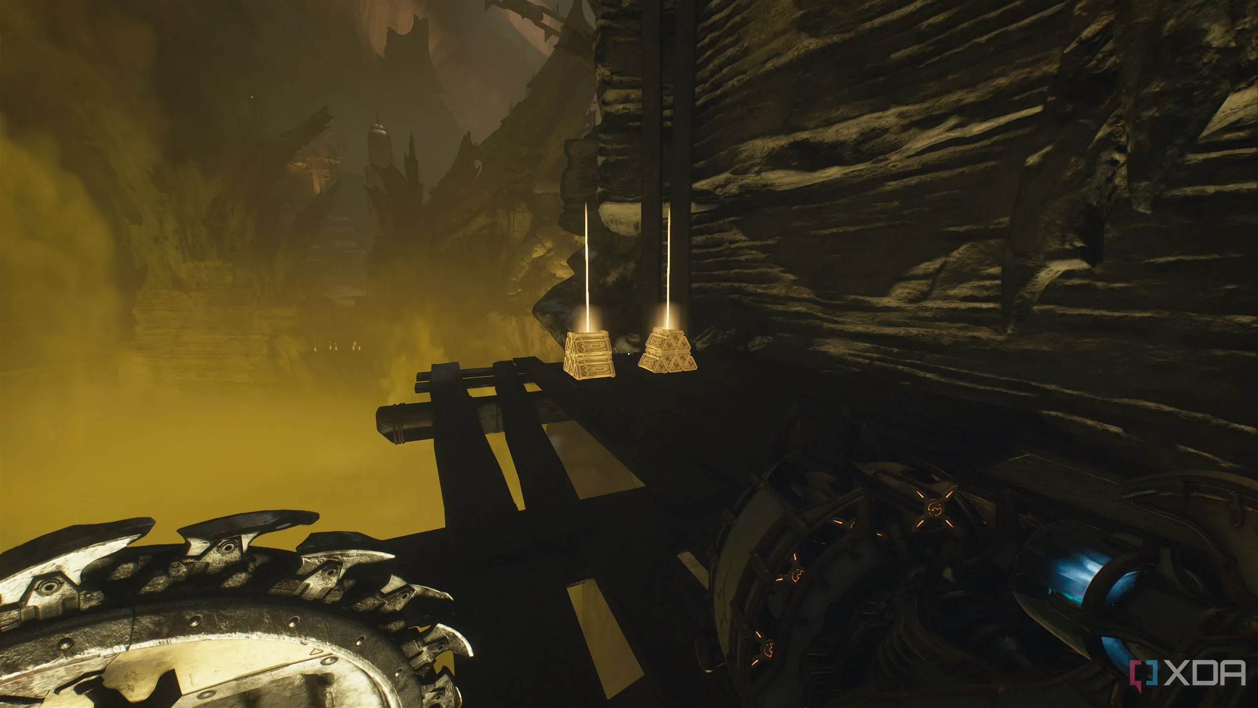 Hai cọc vàng trên nền gỗ trong Doom The Dark Ages Chương 9