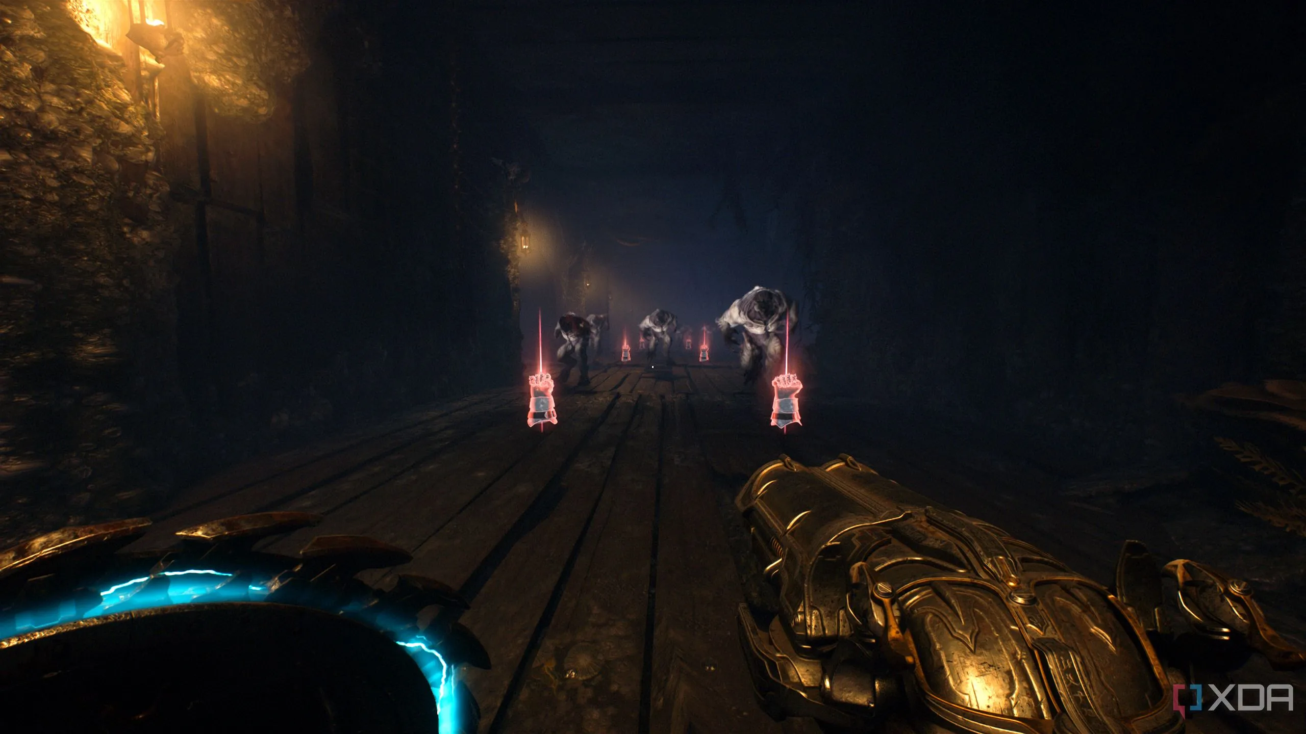 Hành lang đầy Hellknights và Melee Charge ammo trong Doom The Dark Ages Chương 17