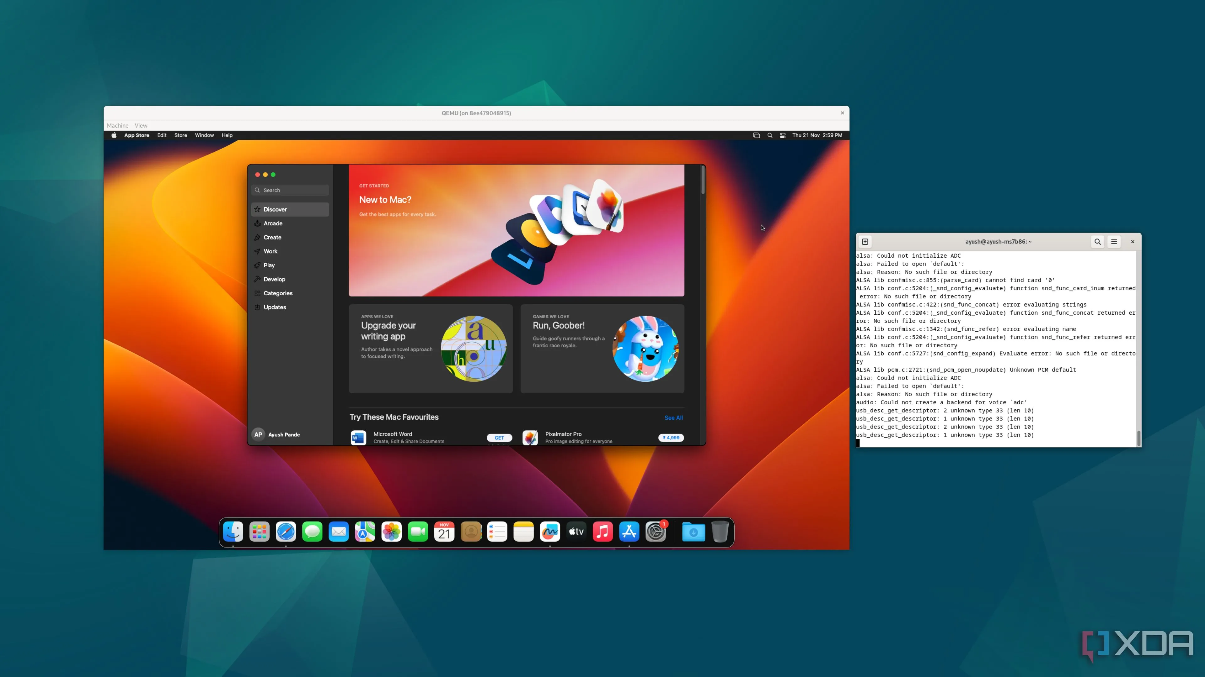 Hệ điều hành macOS đang chạy bên trong một Docker container
