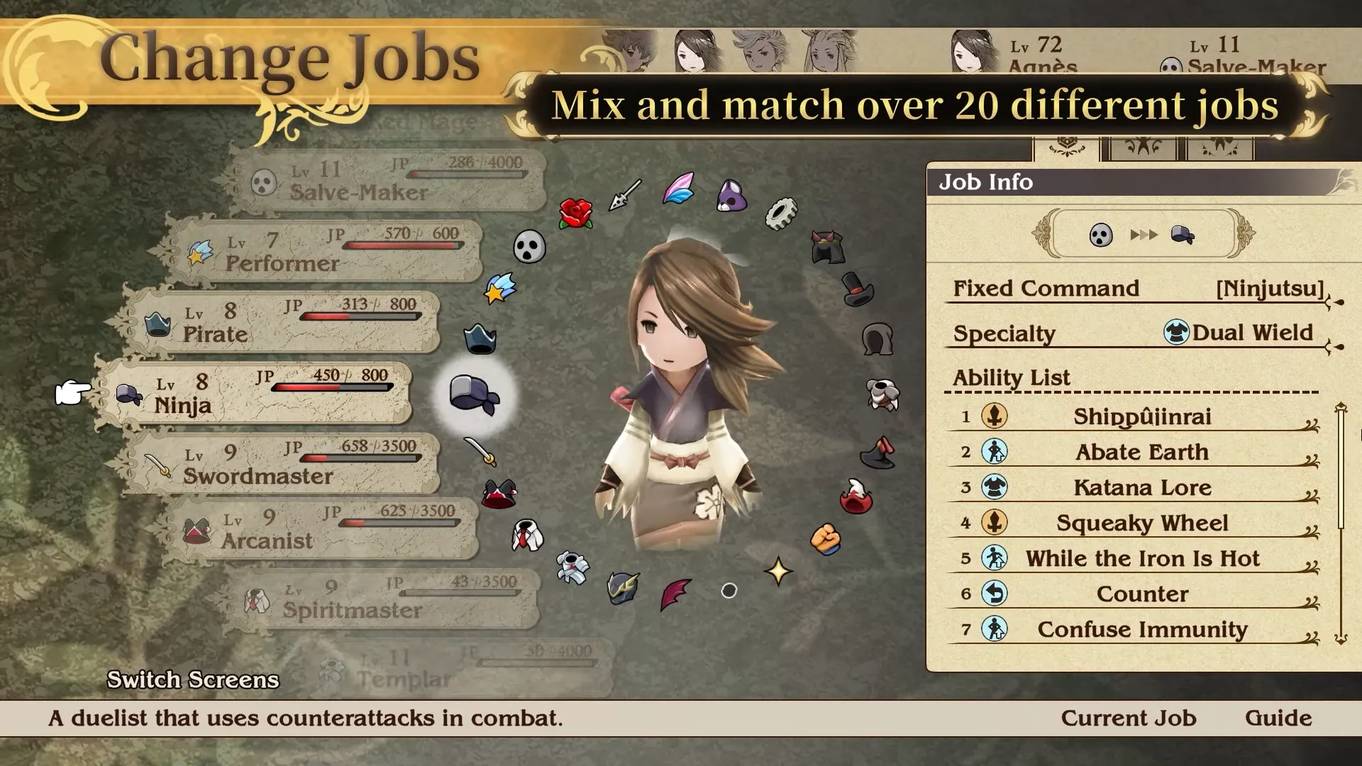 Hệ thống Job (nghề nghiệp) đa dạng trong game JRPG Bravely Default