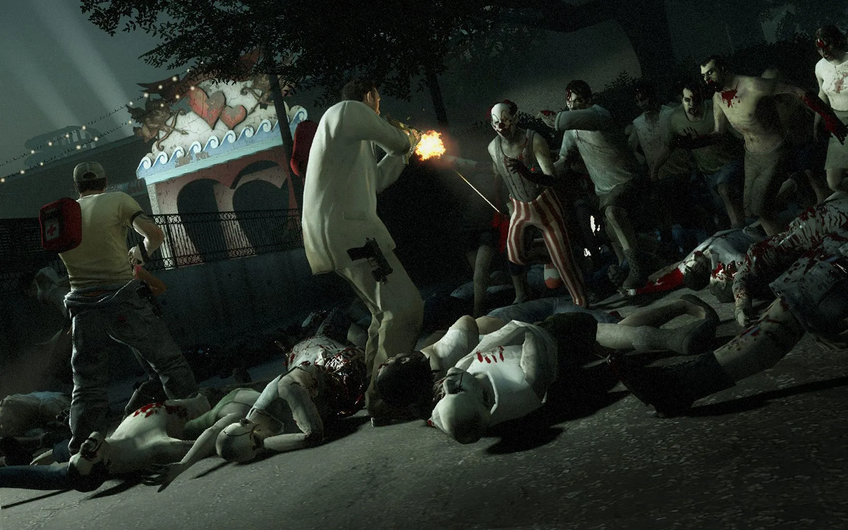 Hình ảnh cảnh hành động trong Left 4 Dead 2 với các nhân vật đang chiến đấu chống lại zombie
