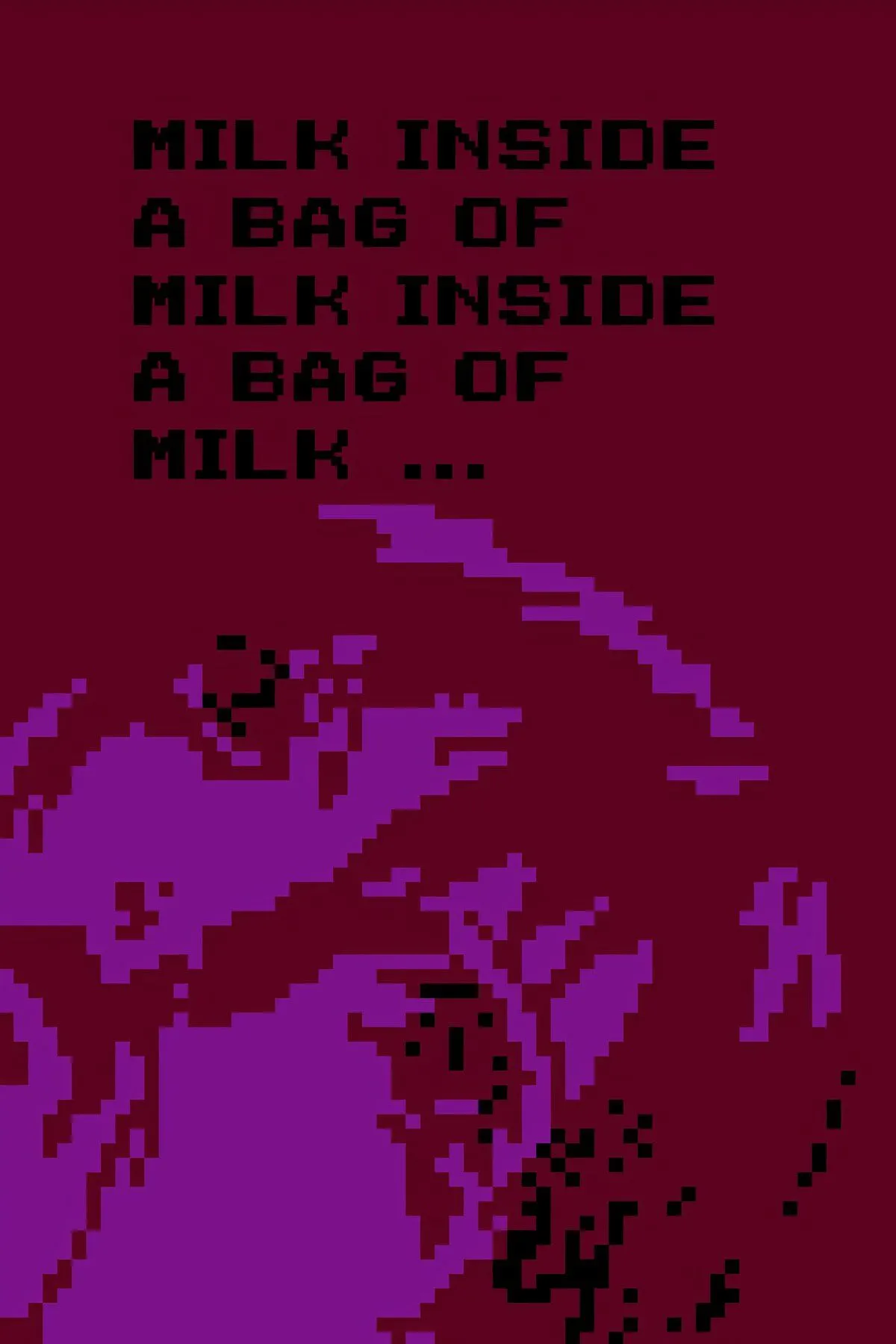 Hình ảnh đồ họa pixel đơn sắc của game Milk Inside a Bag of Milk Inside a Bag of Milk, thể hiện nhân vật chính trong bối cảnh tâm lý u ám.