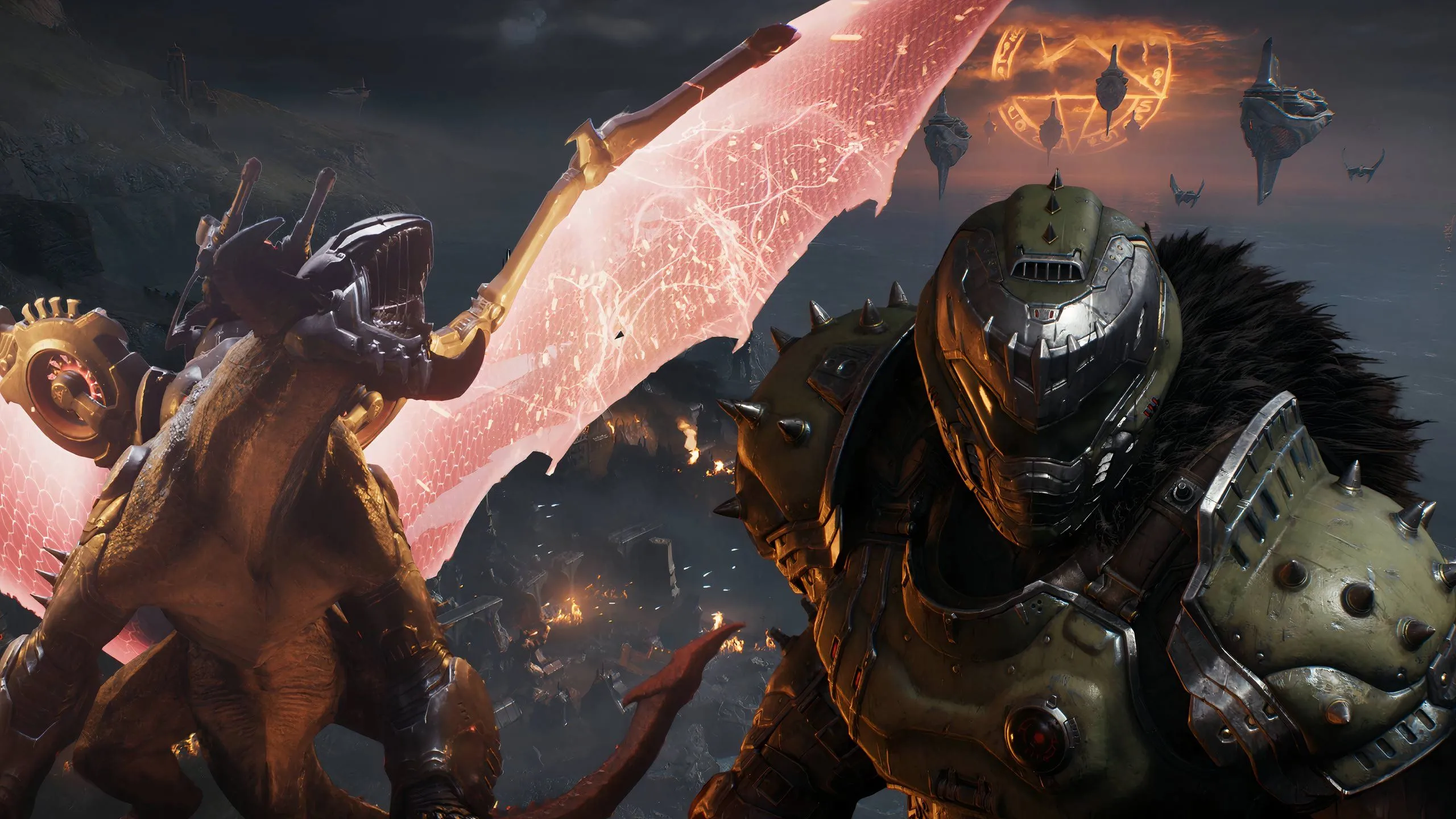 Hình ảnh Doom Slayer cưỡi rồng trong Doom: The Dark Ages, cho thấy sự phát triển của dòng game FPS kinh điển từ DOOM 1993