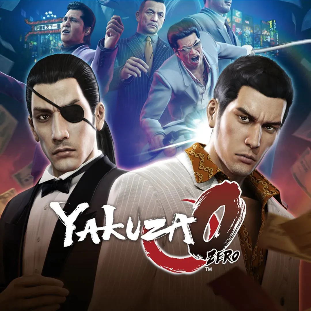 Hình ảnh game Yakuza 0, mô tả Kiryu và Majima trong thế giới ngầm Nhật Bản những năm 80.