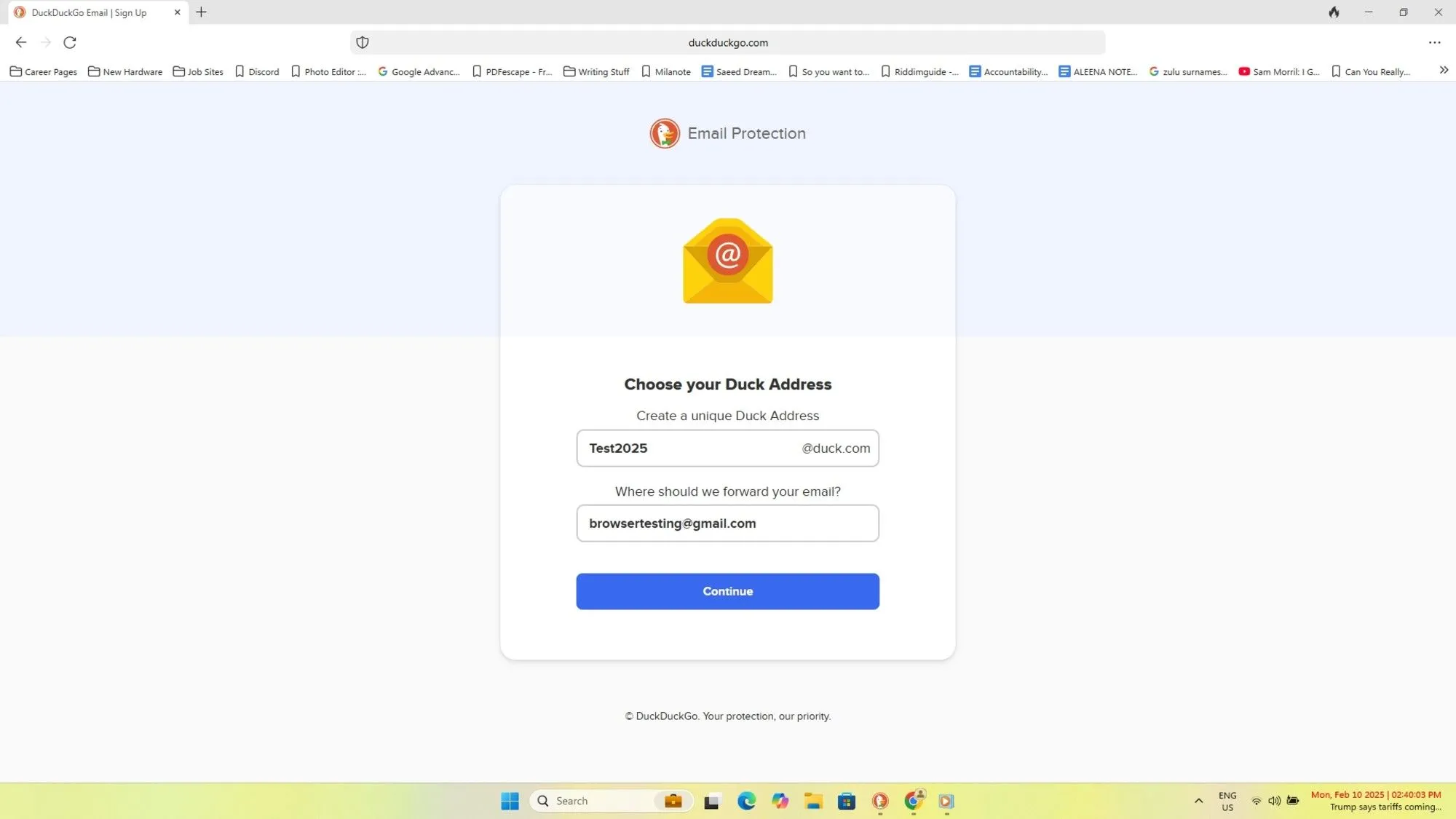 Hình ảnh minh họa tính năng bảo vệ email của DuckDuckGo, cho thấy cách trình duyệt loại bỏ các trình theo dõi ẩn khỏi thư điện tử